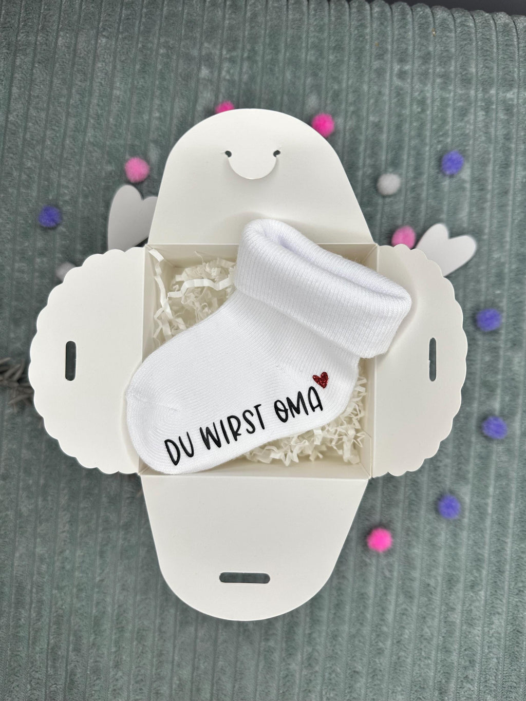 Schwangerschaft verkünden | Babysocke mit Aufschrift | Du wirst Oma | Tante | Überraschung | Geburt | Baby