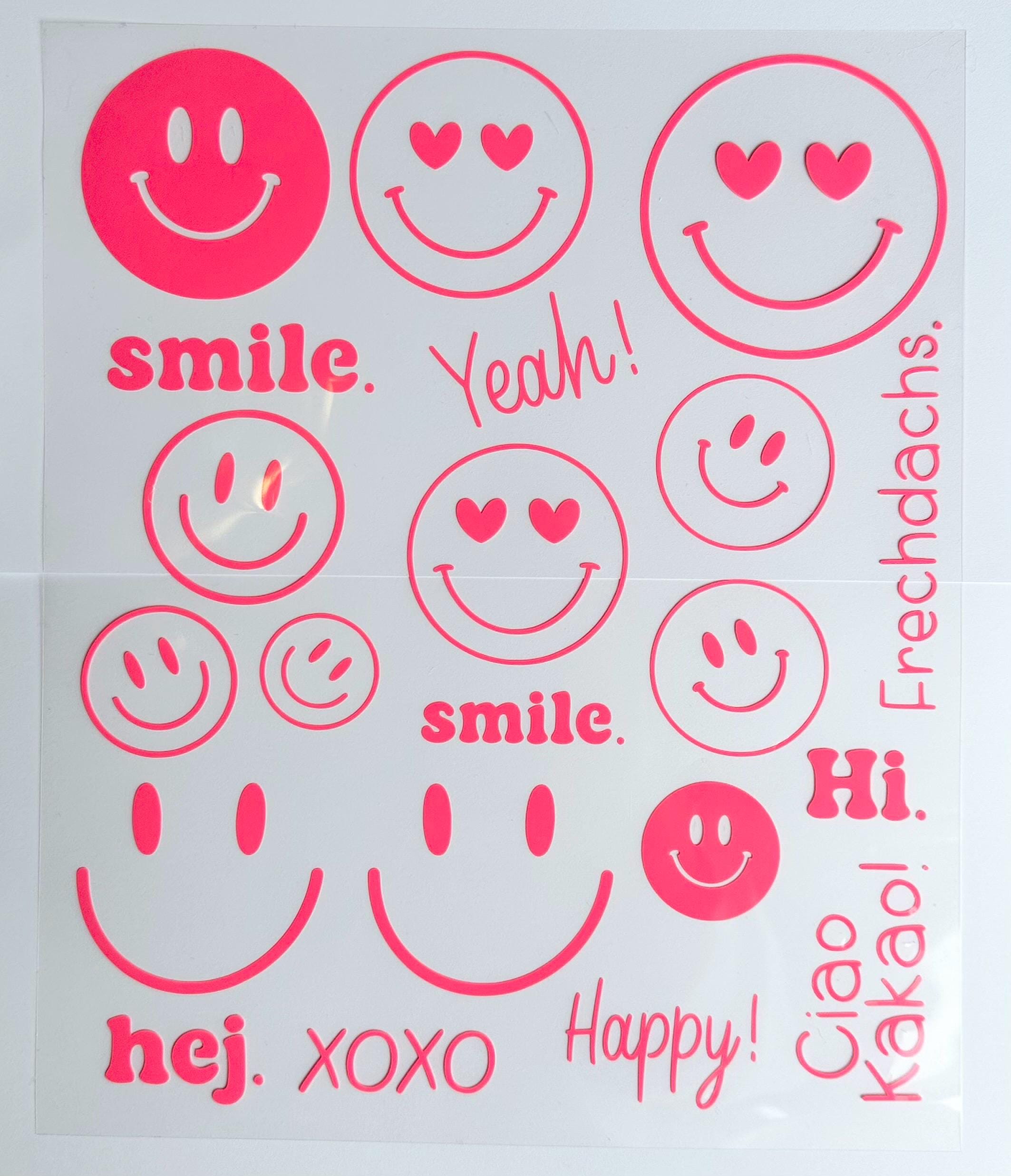 Bügelbilder Smiley | Bügelbild | Bügelbilder Set | Frechdachs | Neonfarben 21 Motive | zum aufbügeln | smile | hej | Patches | ciao Kakao