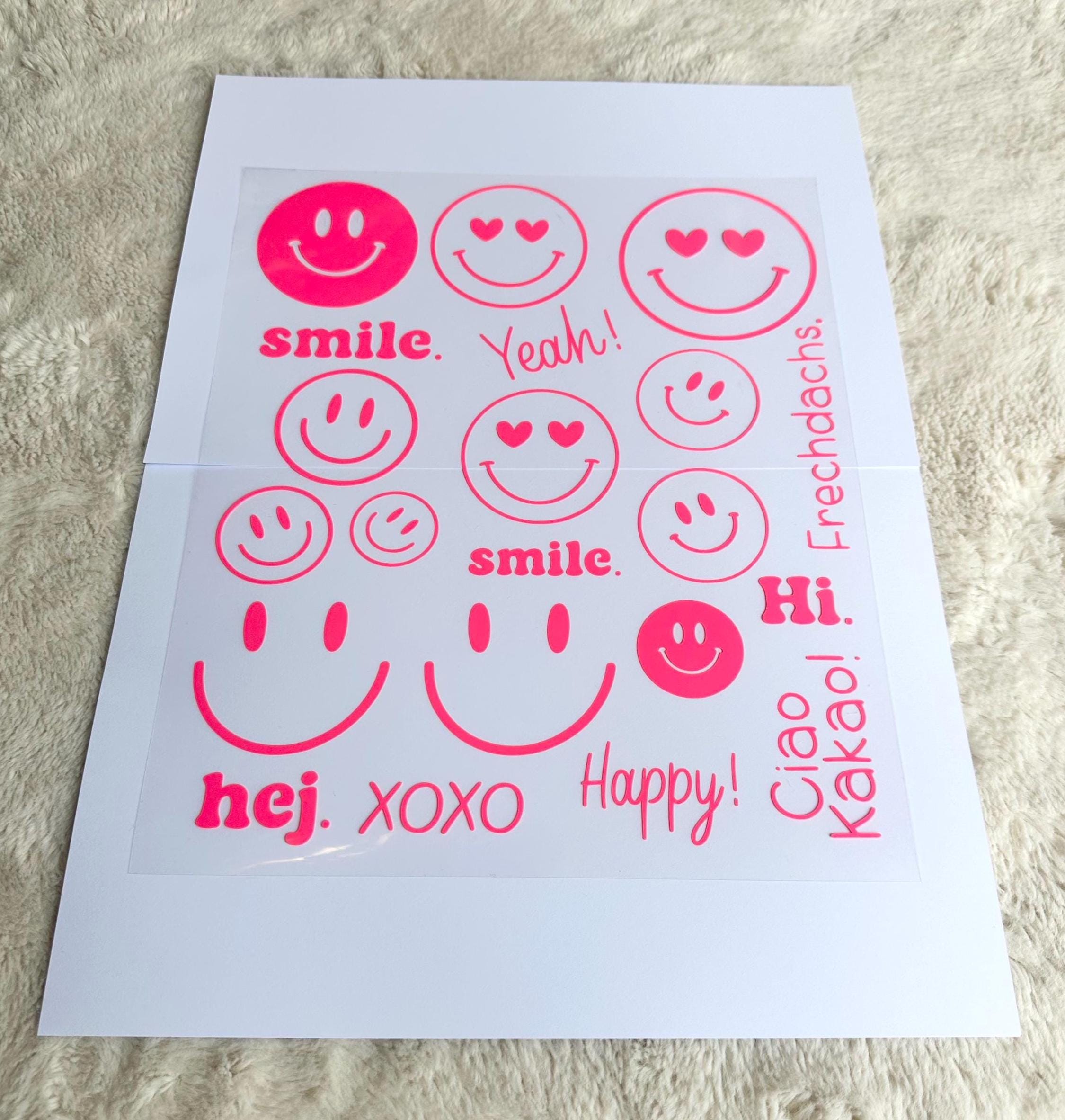 Bügelbilder Smiley | Bügelbild | Bügelbilder Set | Frechdachs | Neonfarben 21 Motive | zum aufbügeln | smile | hej | Patches | ciao Kakao