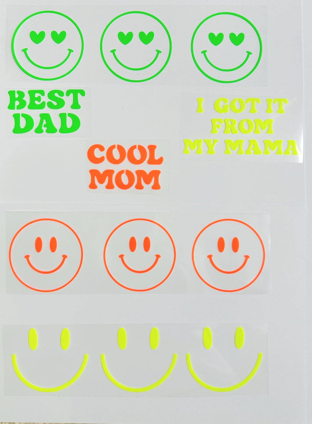 Bügelbilder SMILEY Neonfarben | Bügelbild | Bügelbilder Set | Wunschtext zum aufbügeln | verschiedene Farben | Smiley zum aufbügeln