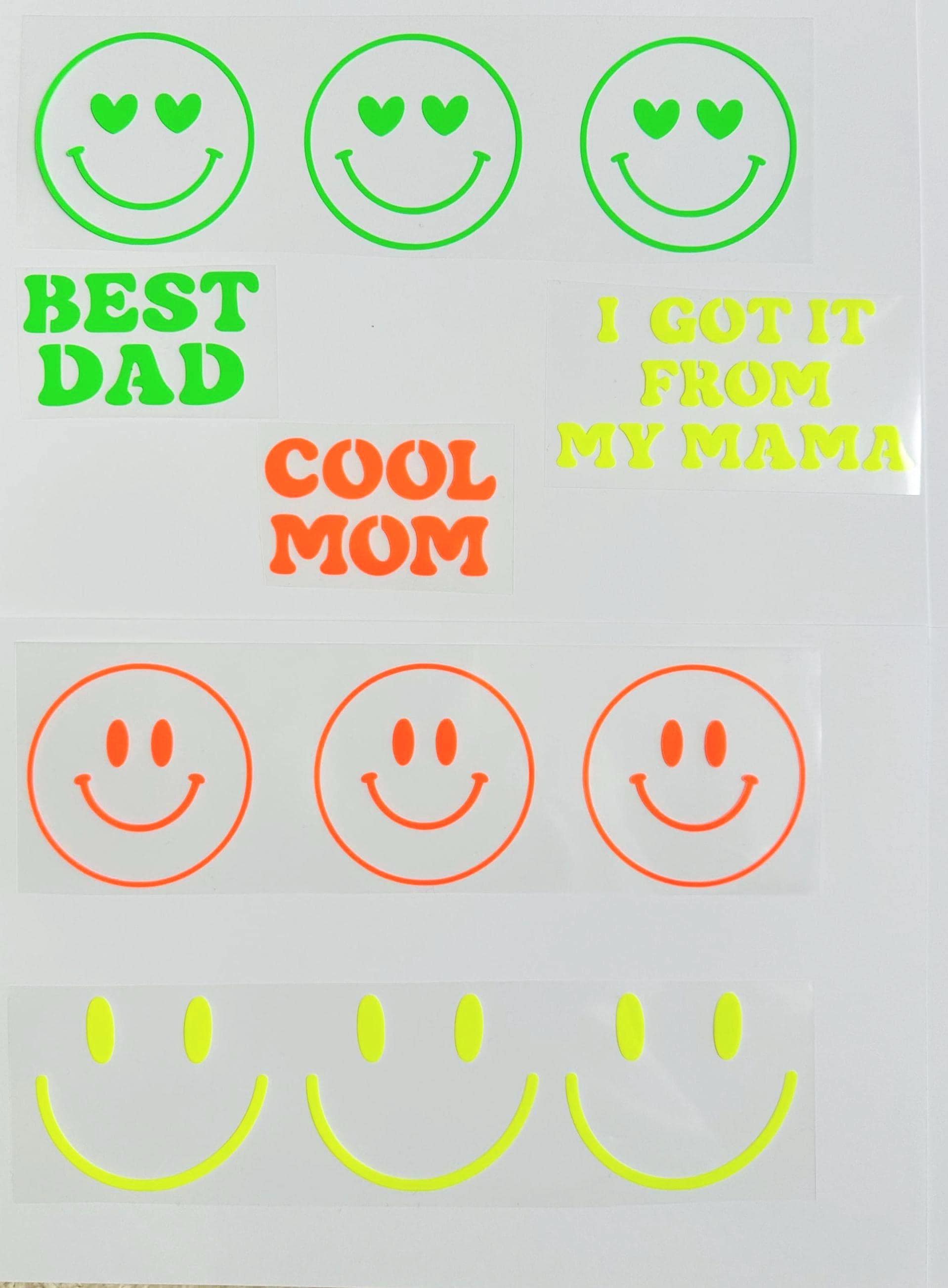 Bügelbilder SMILEY Neonfarben | Bügelbild | Bügelbilder Set | Wunschtext zum aufbügeln | verschiedene Farben | Smiley zum aufbügeln