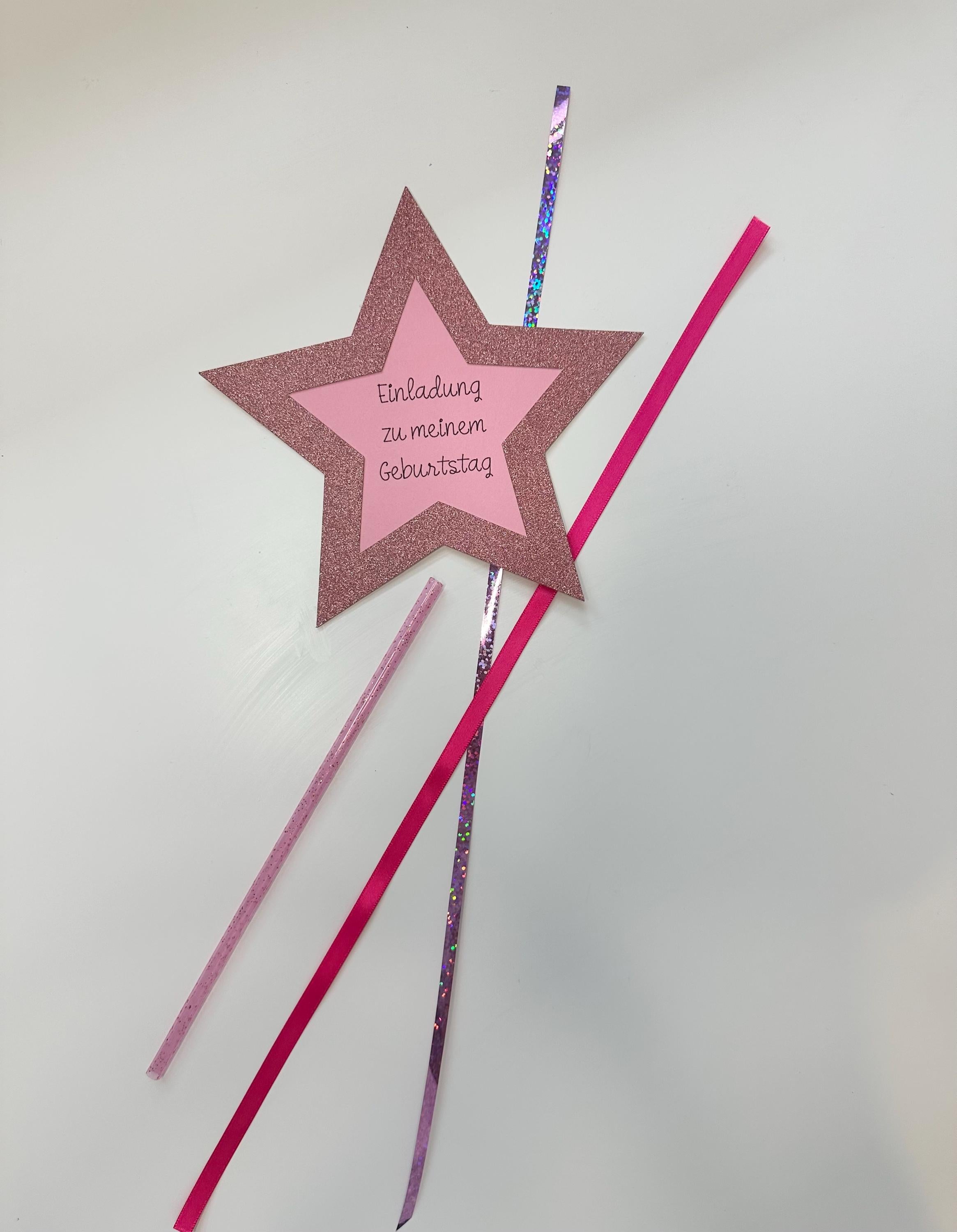 Einladungskarten | Zauberstab | Stern Einladungskarte | Glitzer Einladung | Kindergeburtstag | Prinzessin | Handgemachte Einladungskarten