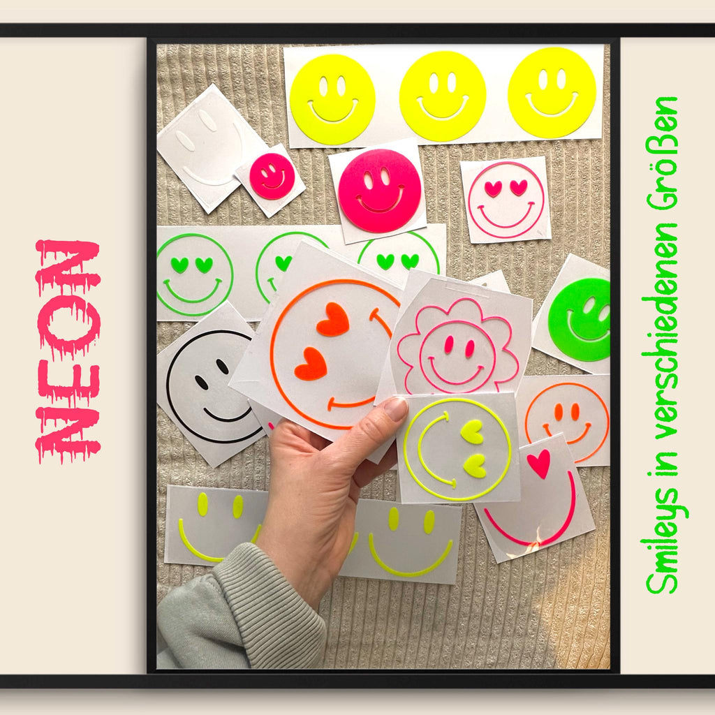 Bügelbilder SMILEY XXL | Neonfarben | verschiedene Größen | Smile | Bügelpatch | Smiley zum aufbügeln | Beige | Retro | Smiley Gesicht