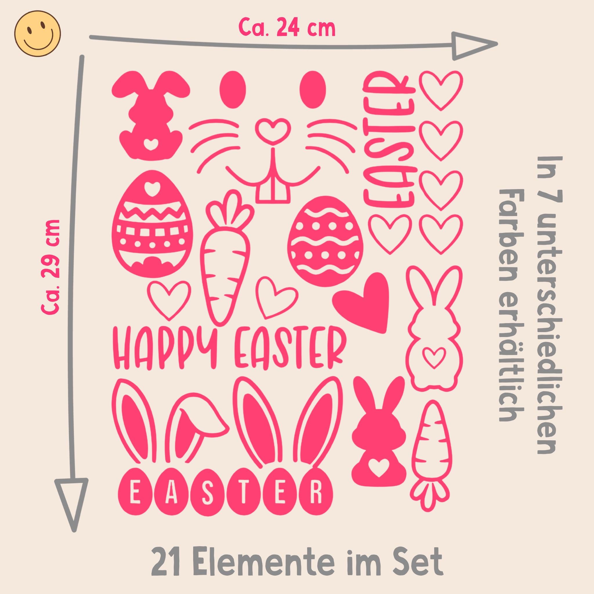 Bügelbild | Ostern | 21 Motive | Osterhase | Osterei | Happy Easter | Neon | Beige | zum aufbügeln | Bügelbilder Set