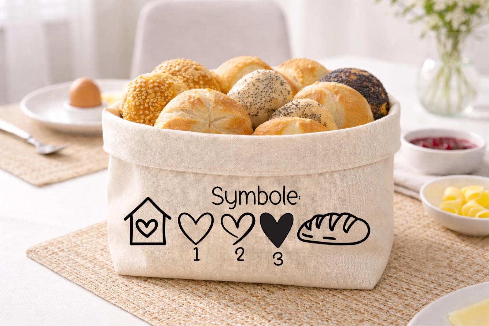 Geschenk zum Einzug | Brotkorb | Alles Gute im neuen Zuhause | Brot & Salz | Personalisierbar | Stoffkorb | Baumwolle | Einweihungsgeschenk