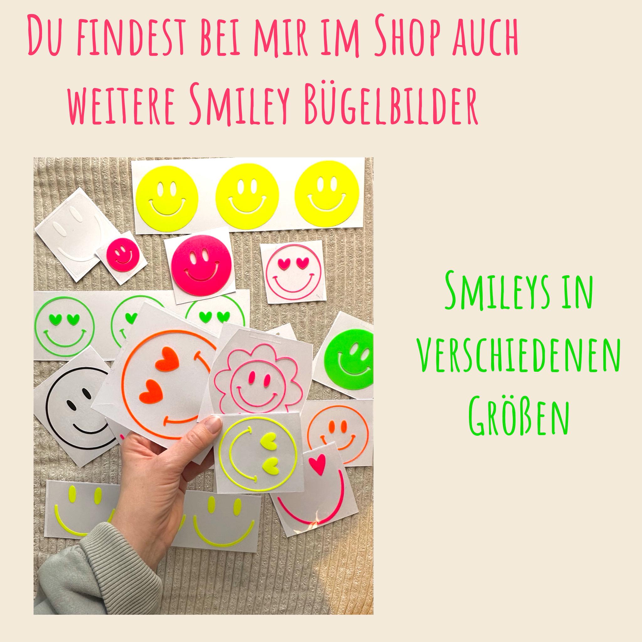 Bügelbilder SMILEY Neonfarben | Bügelbild | Bügelbilder Set | Wunschtext zum aufbügeln | verschiedene Farben | Smiley zum aufbügeln