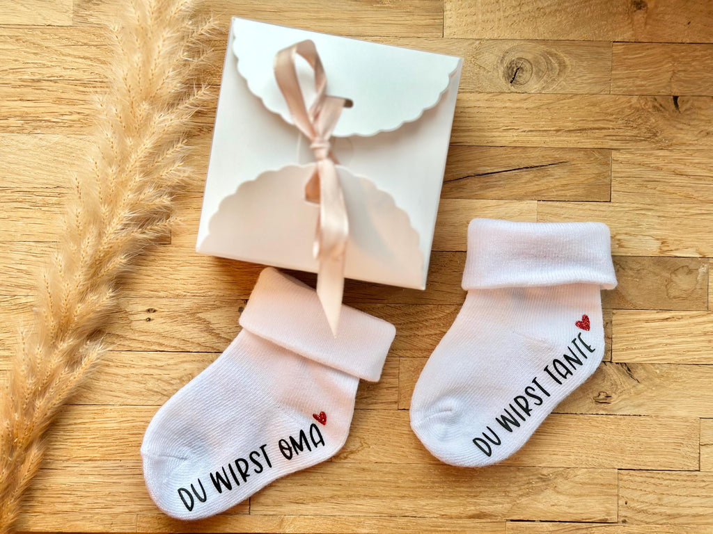 Schwangerschaft verkünden | Babysocke mit Aufschrift | Du wirst Oma | Tante | Überraschung | Geburt | Baby