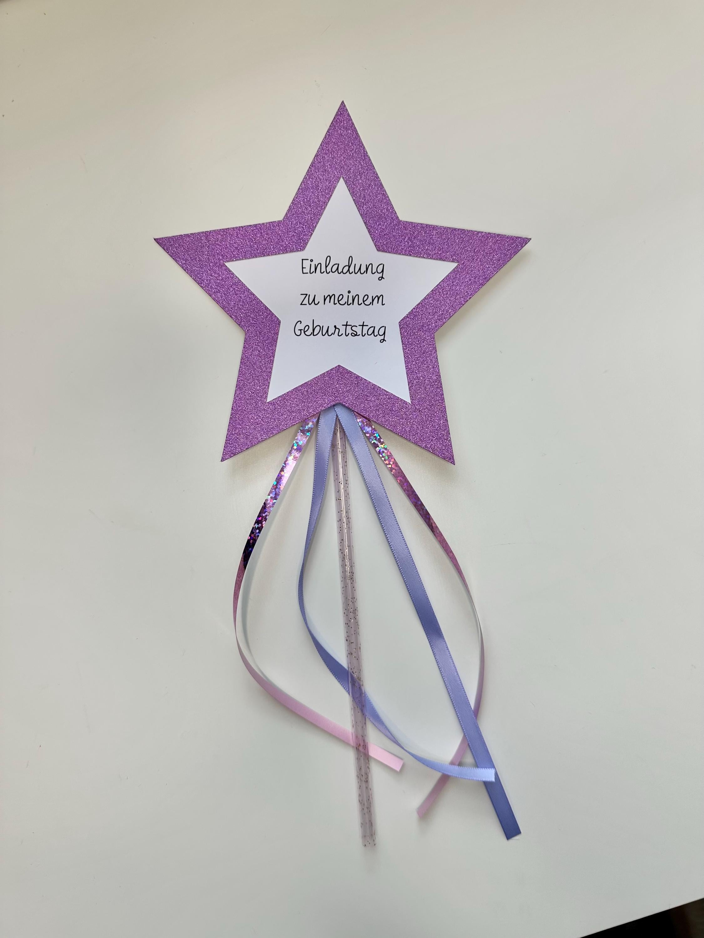 Einladungskarten | Zauberstab | Stern Einladungskarte | Glitzer Einladung | Kindergeburtstag | Prinzessin | Handgemachte Einladungskarten