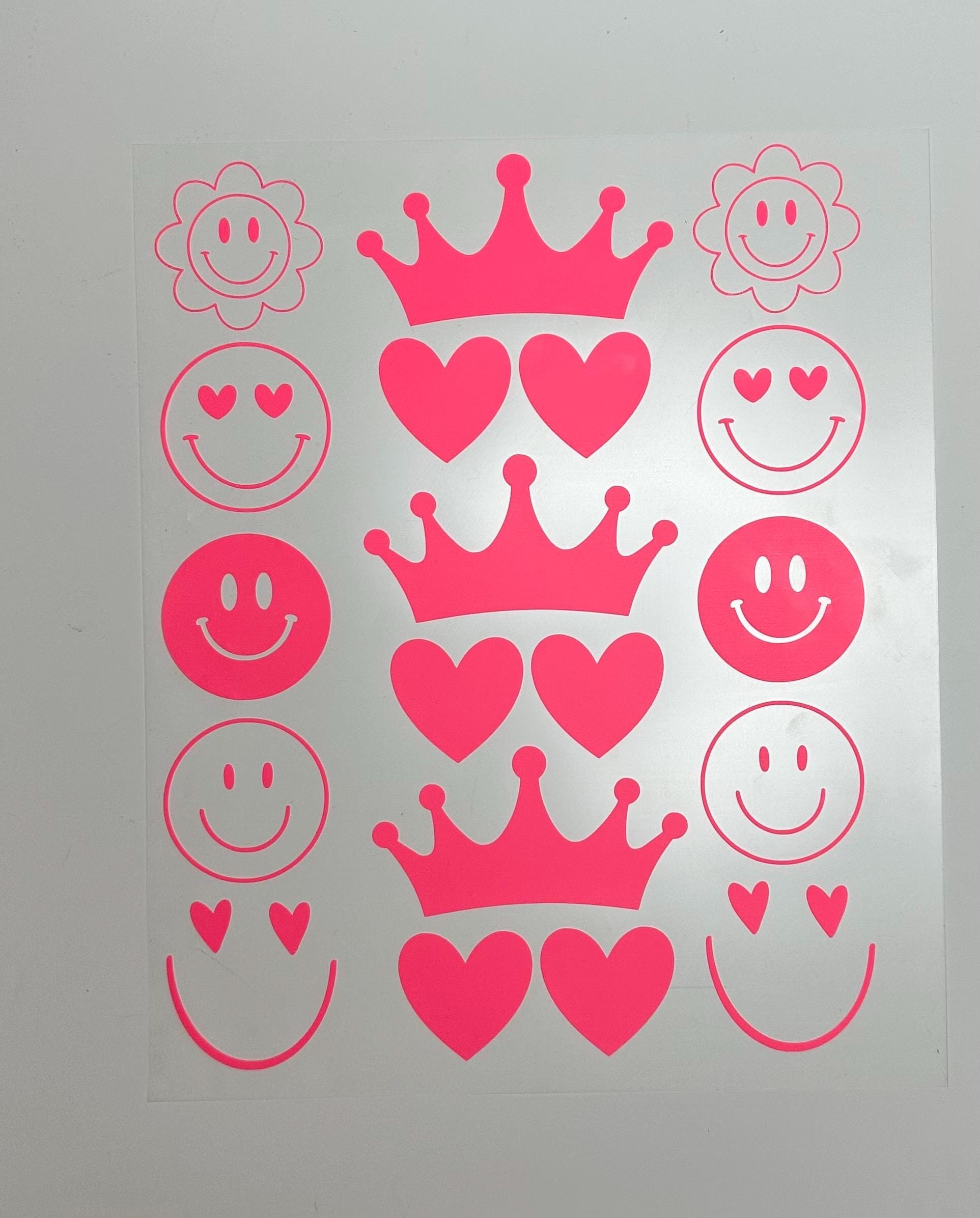 Bügelbilder SMILEY | Kronen | Herzen | Neonfarben | Namen zum aufbügeln | Bügelbilder Set | Bügelbild Smiley