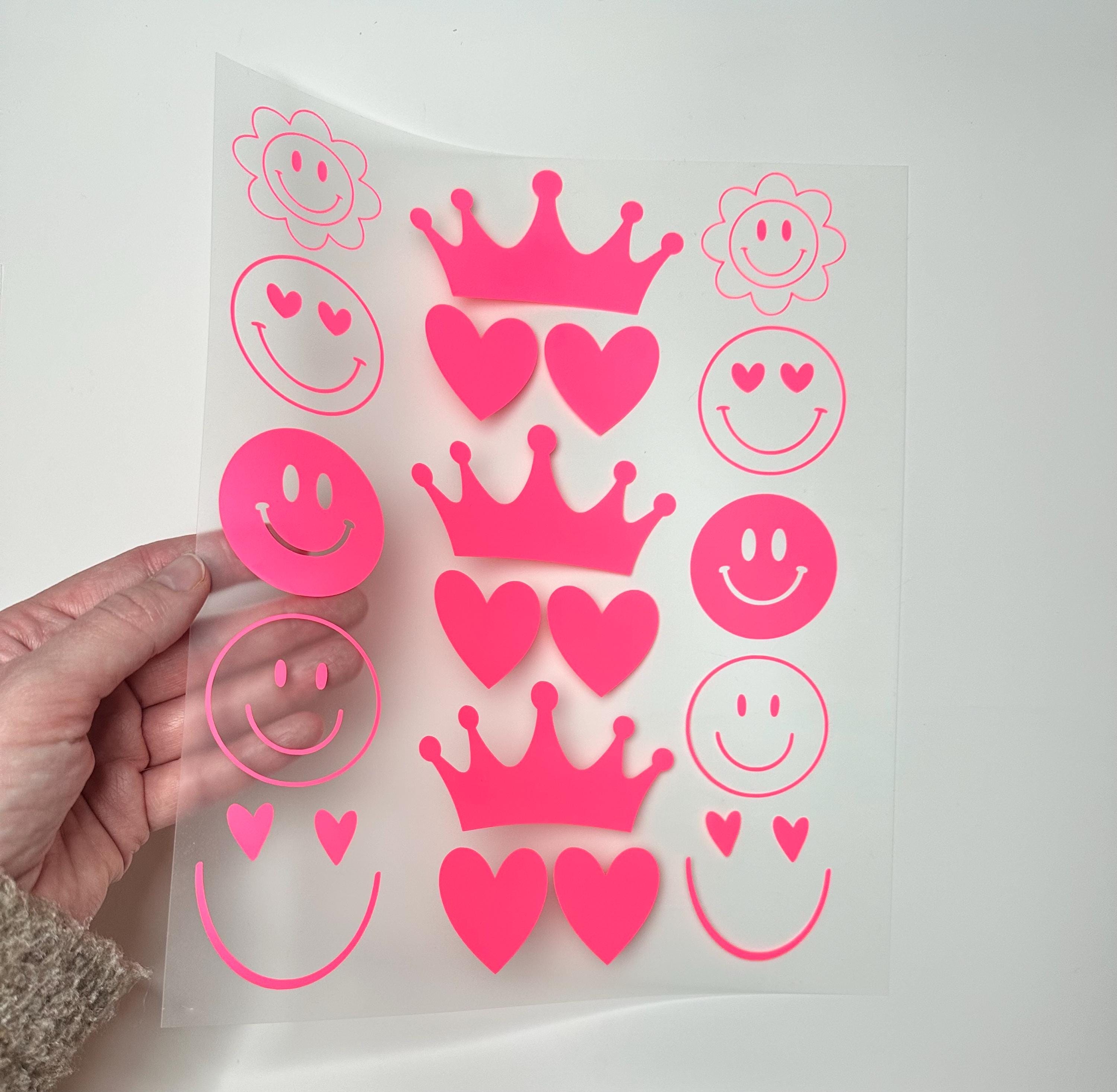 Bügelbilder SMILEY | Kronen | Herzen | Neonfarben | Namen zum aufbügeln | Bügelbilder Set | Bügelbild Smiley