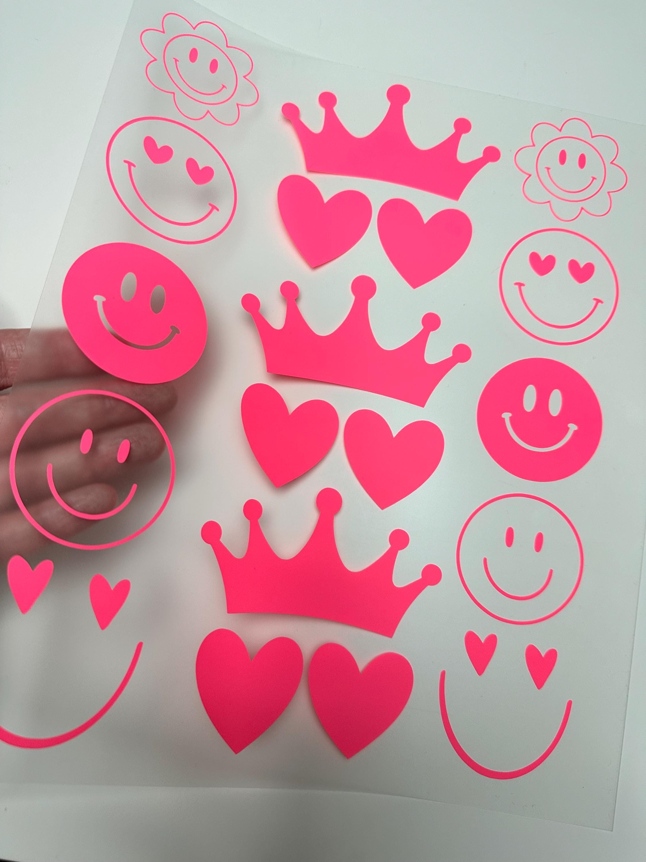 Bügelbilder SMILEY | Kronen | Herzen | Neonfarben | Namen zum aufbügeln | Bügelbilder Set | Bügelbild Smiley