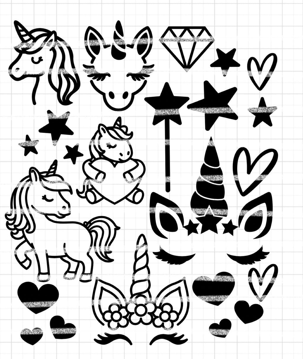 Bügelbilder Einhörner Set | Einhorn | Neonfarben | Einhorn Bügelbild | Zauberstab | Kindergeburtstag | Namen zum aufbügeln | Herzen