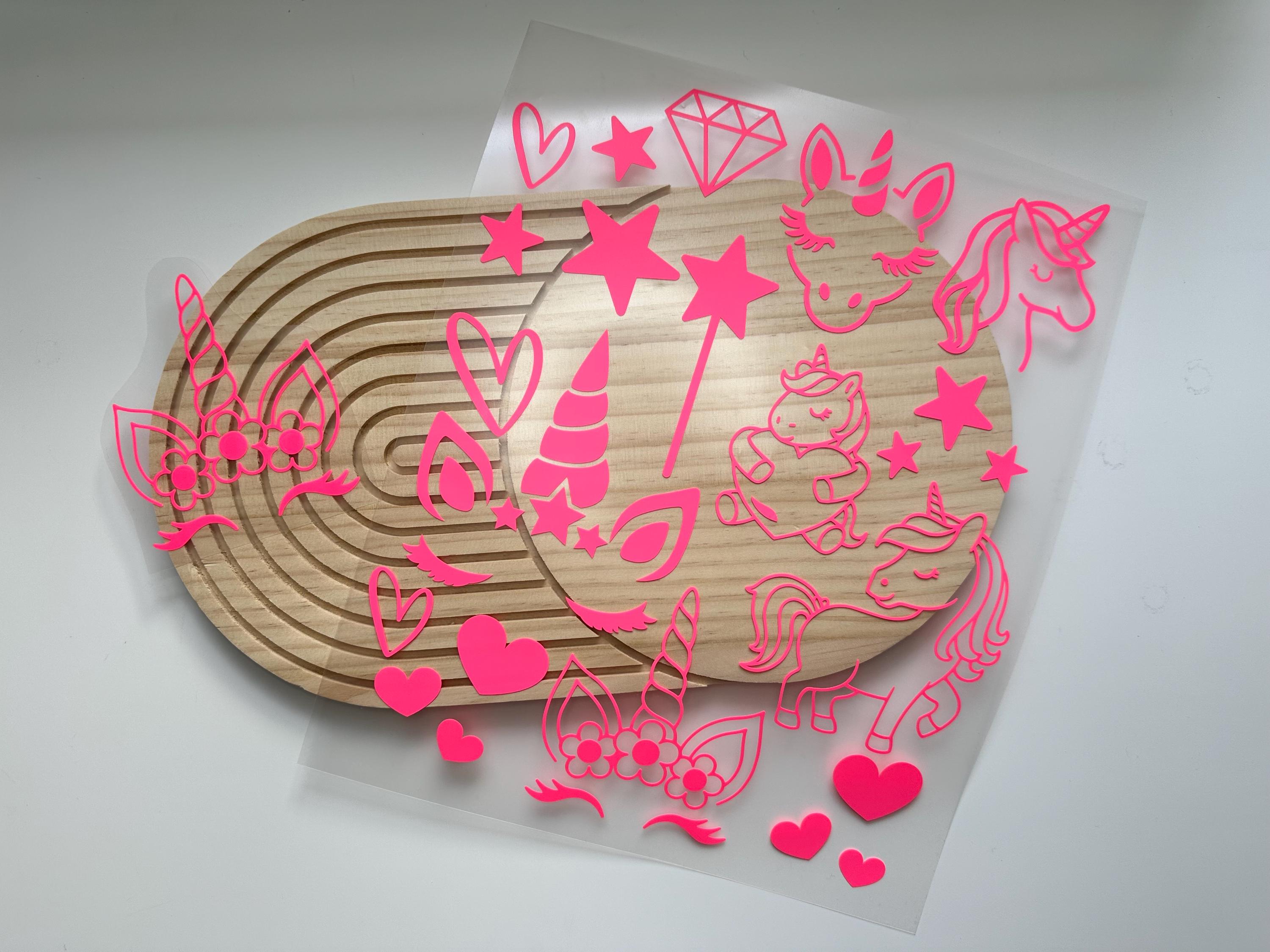 Bügelbilder Einhörner Set | Einhorn | Neonfarben | Einhorn Bügelbild | Zauberstab | Kindergeburtstag | Namen zum aufbügeln | Herzen