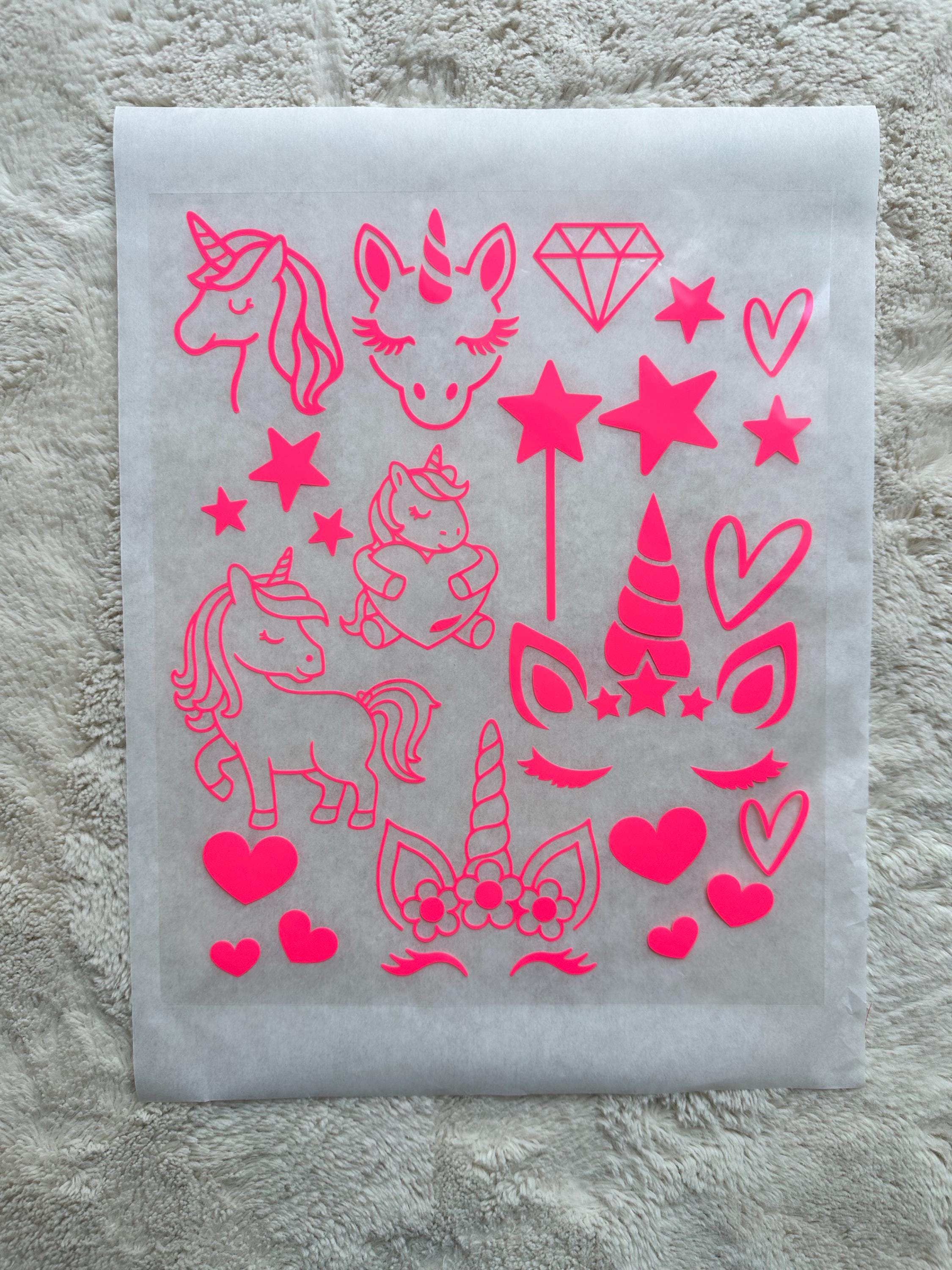 Bügelbilder Einhörner Set | Einhorn | Neonfarben | Einhorn Bügelbild | Zauberstab | Kindergeburtstag | Namen zum aufbügeln | Herzen