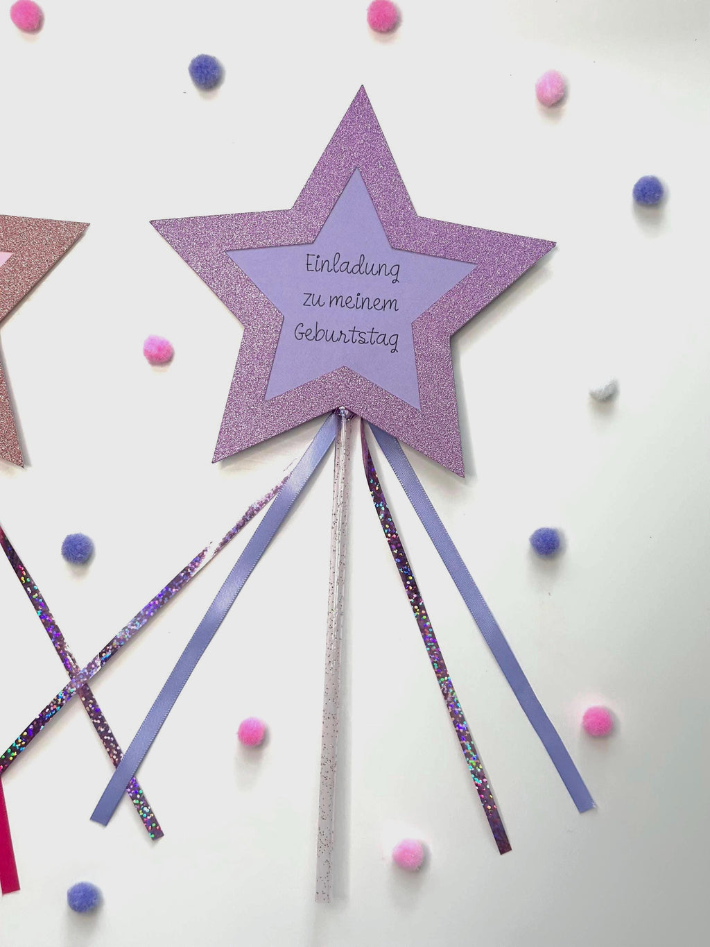 Einladungskarten | Zauberstab | Stern Einladungskarte | Glitzer Einladung | Kindergeburtstag | Prinzessin | Handgemachte Einladungskarten