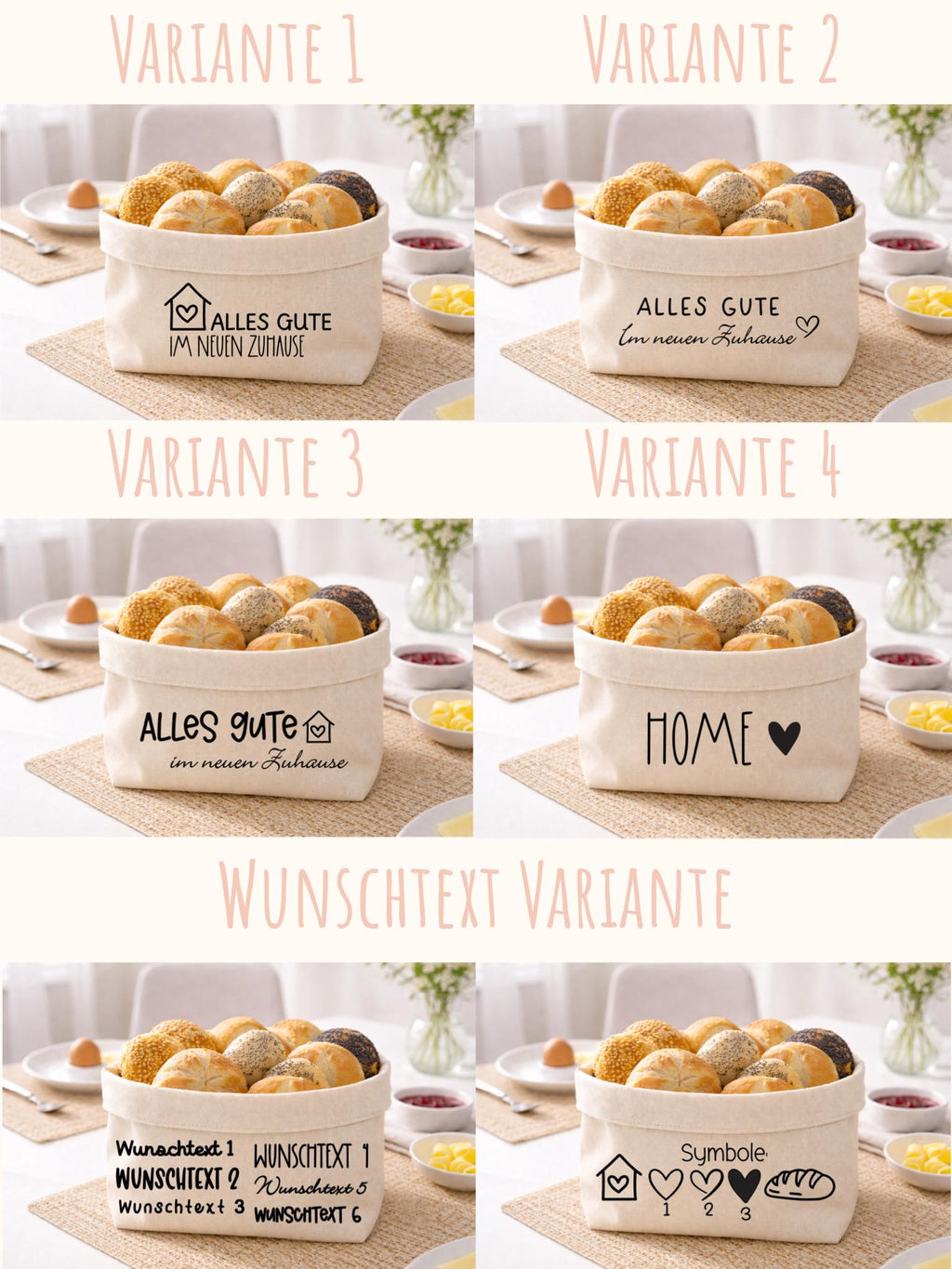 Geschenk zum Einzug | Brotkorb | Alles Gute im neuen Zuhause | Brot & Salz | Personalisierbar | Stoffkorb | Baumwolle | Einweihungsgeschenk