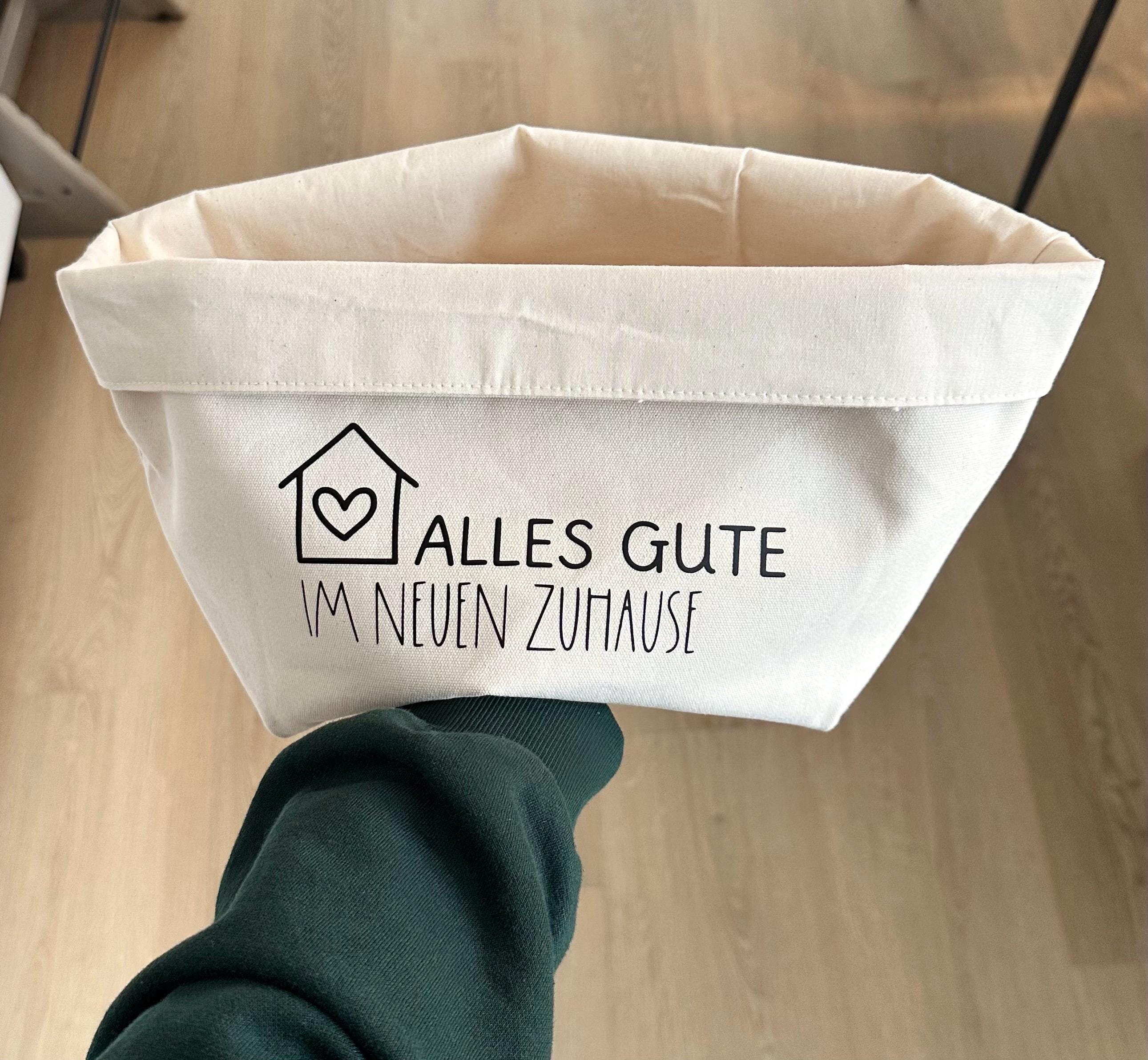 Geschenk zum Einzug | Brotkorb | Alles Gute im neuen Zuhause | Brot & Salz | Personalisierbar | Stoffkorb | Baumwolle | Einweihungsgeschenk