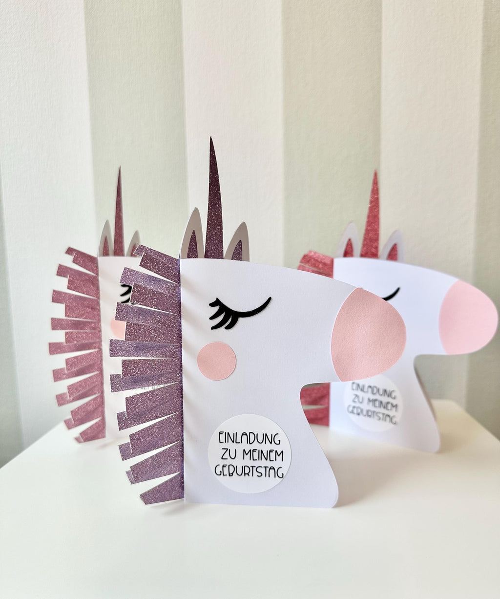 Einhorn Einladung Kindergeburtstag | DIY Bastelset oder fertig gebastelt | Einhorn Party | Einladung Mädchen | Einhorn Deko | Glitzer