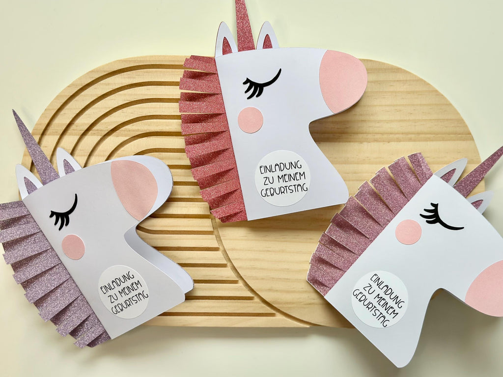 Einhorn Einladung Kindergeburtstag | DIY Bastelset oder fertig gebastelt | Einhorn Party | Einladung Mädchen | Einhorn Deko | Glitzer