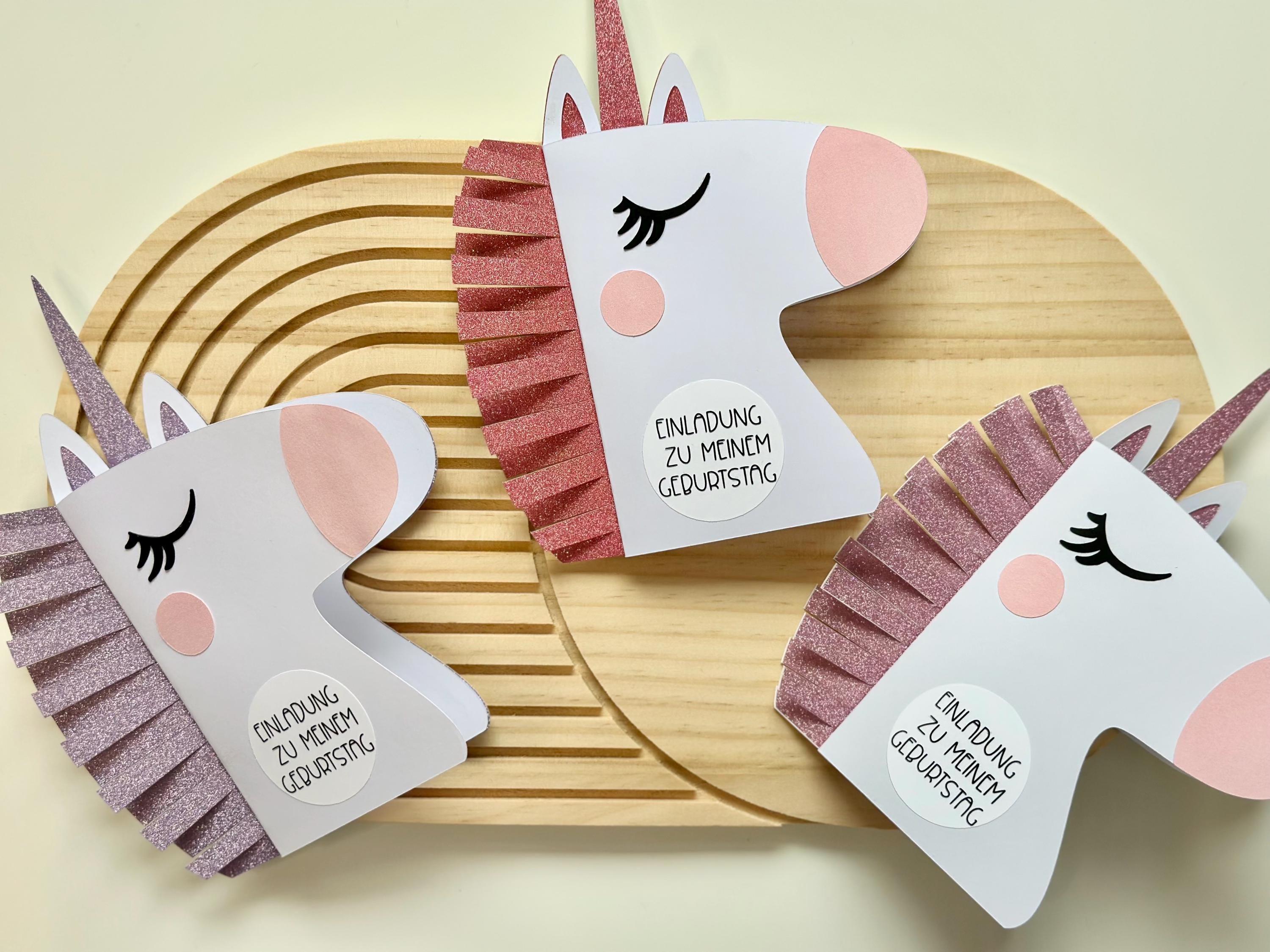 Einhorn Einladung Kindergeburtstag | DIY Bastelset oder fertig gebastelt | Einhorn Party | Einladung Mädchen | Einhorn Deko | Glitzer