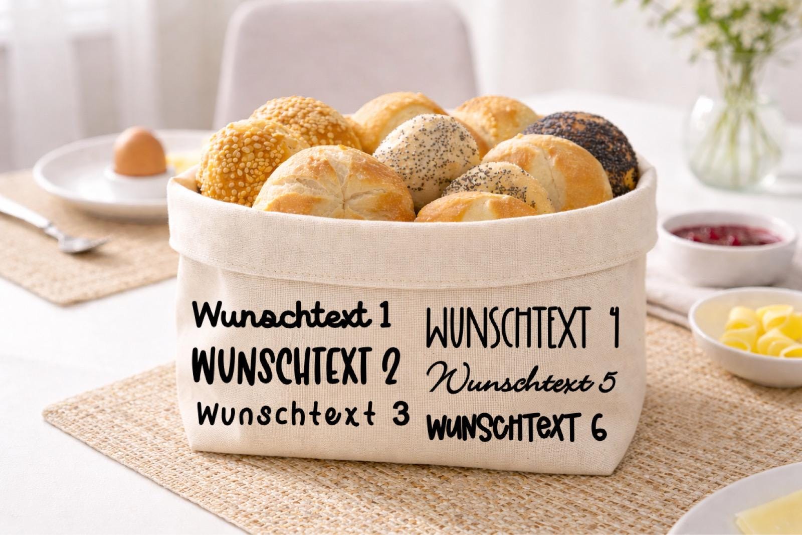 Geschenk zum Einzug | Brotkorb | Alles Gute im neuen Zuhause | Brot & Salz | Personalisierbar | Stoffkorb | Baumwolle | Einweihungsgeschenk