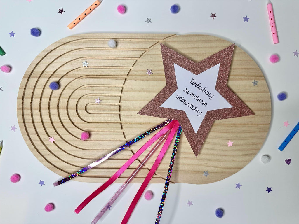 Einladungskarten | Zauberstab | Stern Einladungskarte | Glitzer Einladung | Kindergeburtstag | Prinzessin | Handgemachte Einladungskarten