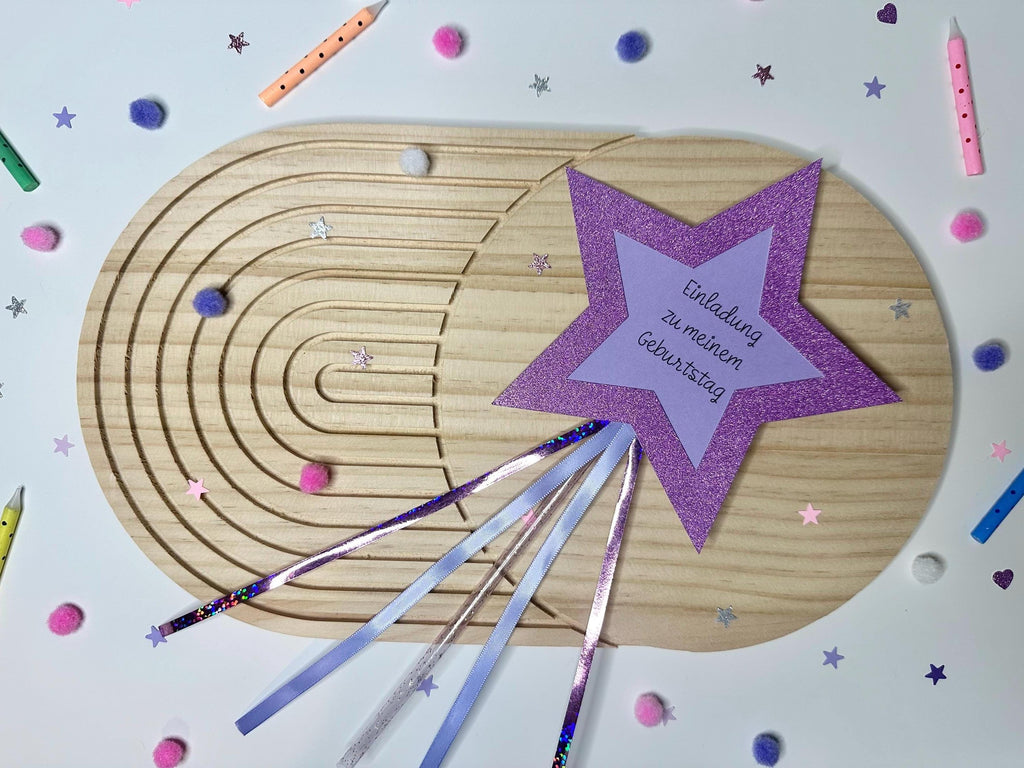 Einladungskarten | Zauberstab | Stern Einladungskarte | Glitzer Einladung | Kindergeburtstag | Prinzessin | Handgemachte Einladungskarten