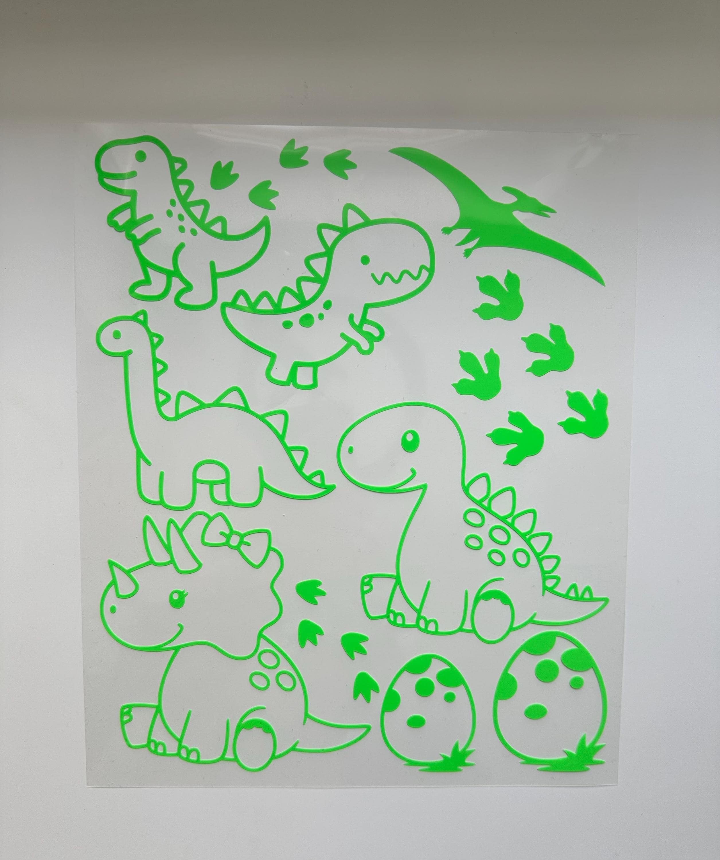 Bügelbilder Dino Set | Dinosaurier | Neonfarben | Dino Bügelbild | Dino Spuren | Kindergeburtstag | Namen zum aufbügeln | Dino Party