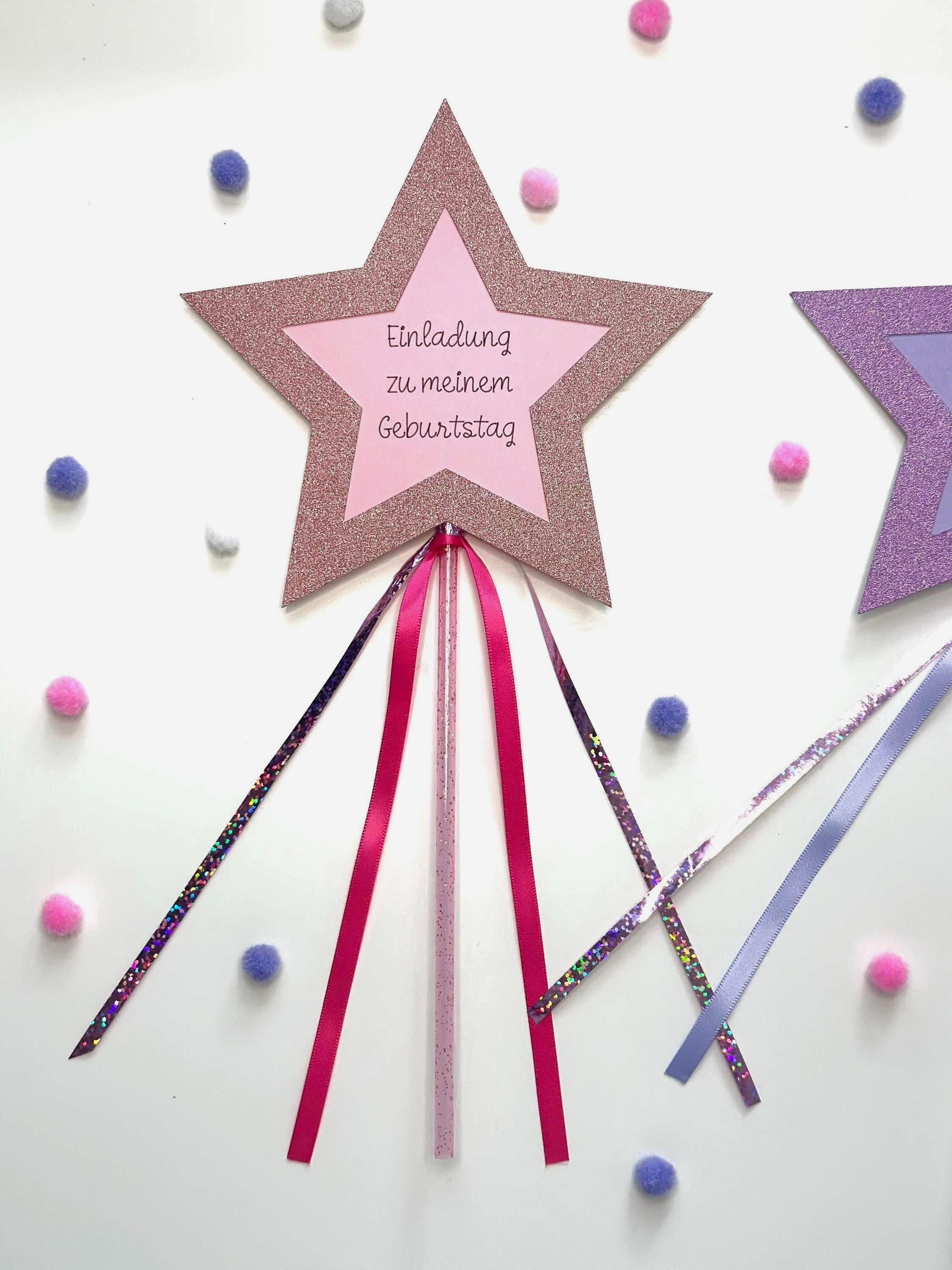Einladungskarten | Zauberstab | Stern Einladungskarte | Glitzer Einladung | Kindergeburtstag | Prinzessin | Handgemachte Einladungskarten