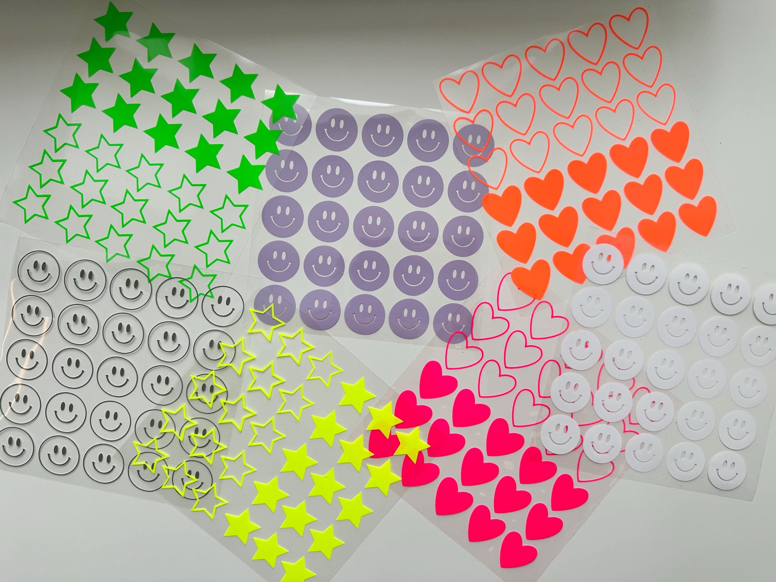 Bügelbilder Mini Smiley | Sterne | Herzen | Bügelbilder Set | Neonfarben | zum aufbügeln | Bügelbild | Bügel Patch | Bogen | bunt