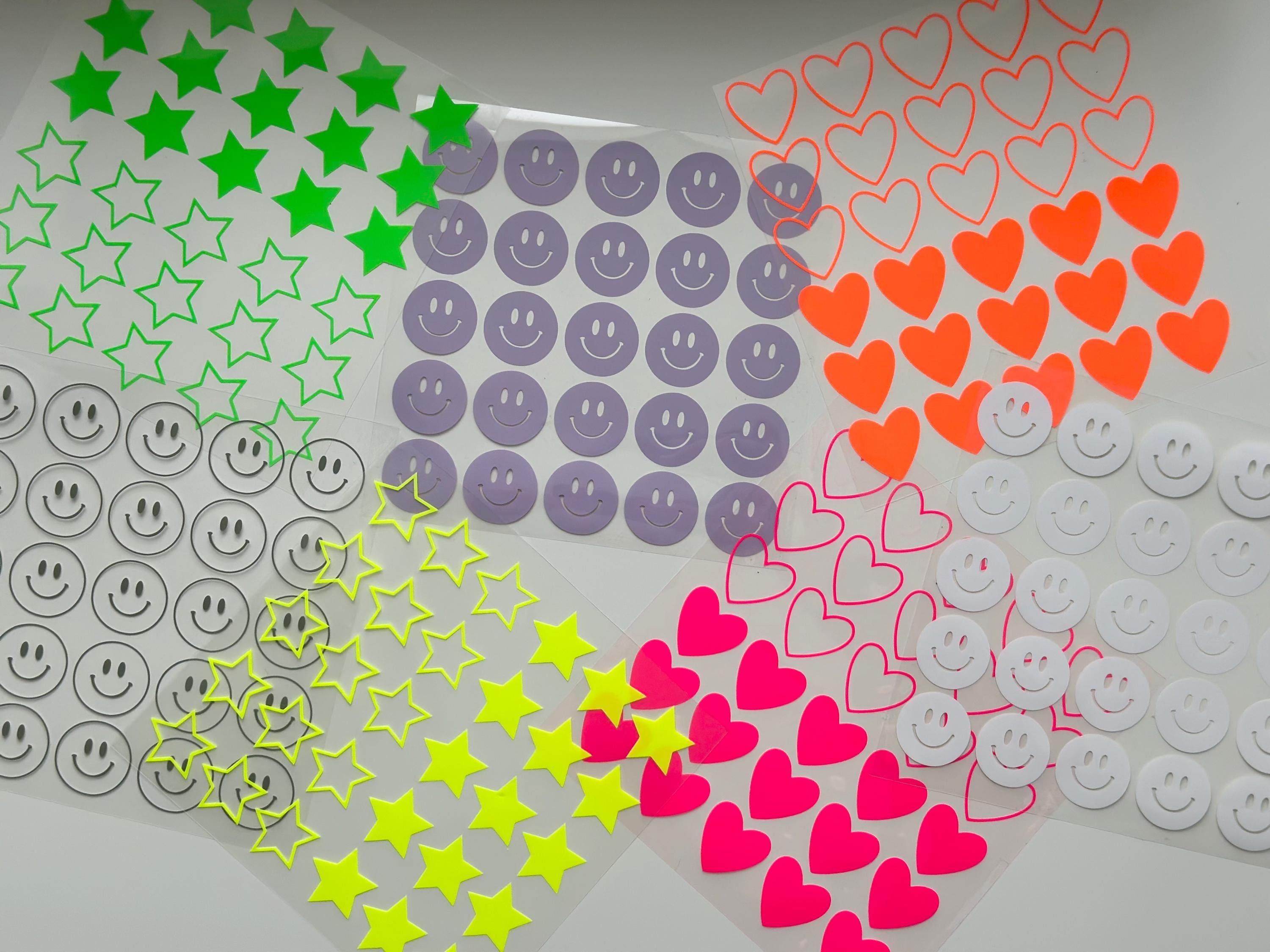 Bügelbilder Mini Smiley | Sterne | Herzen | Bügelbilder Set | Neonfarben | zum aufbügeln | Bügelbild | Bügel Patch | Bogen | bunt