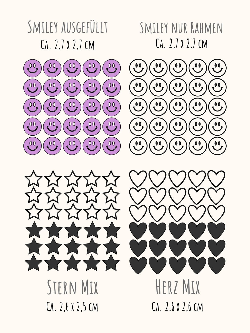 Bügelbilder Mini Smiley | Sterne | Herzen | Bügelbilder Set | Neonfarben | zum aufbügeln | Bügelbild | Bügel Patch | Bogen | bunt