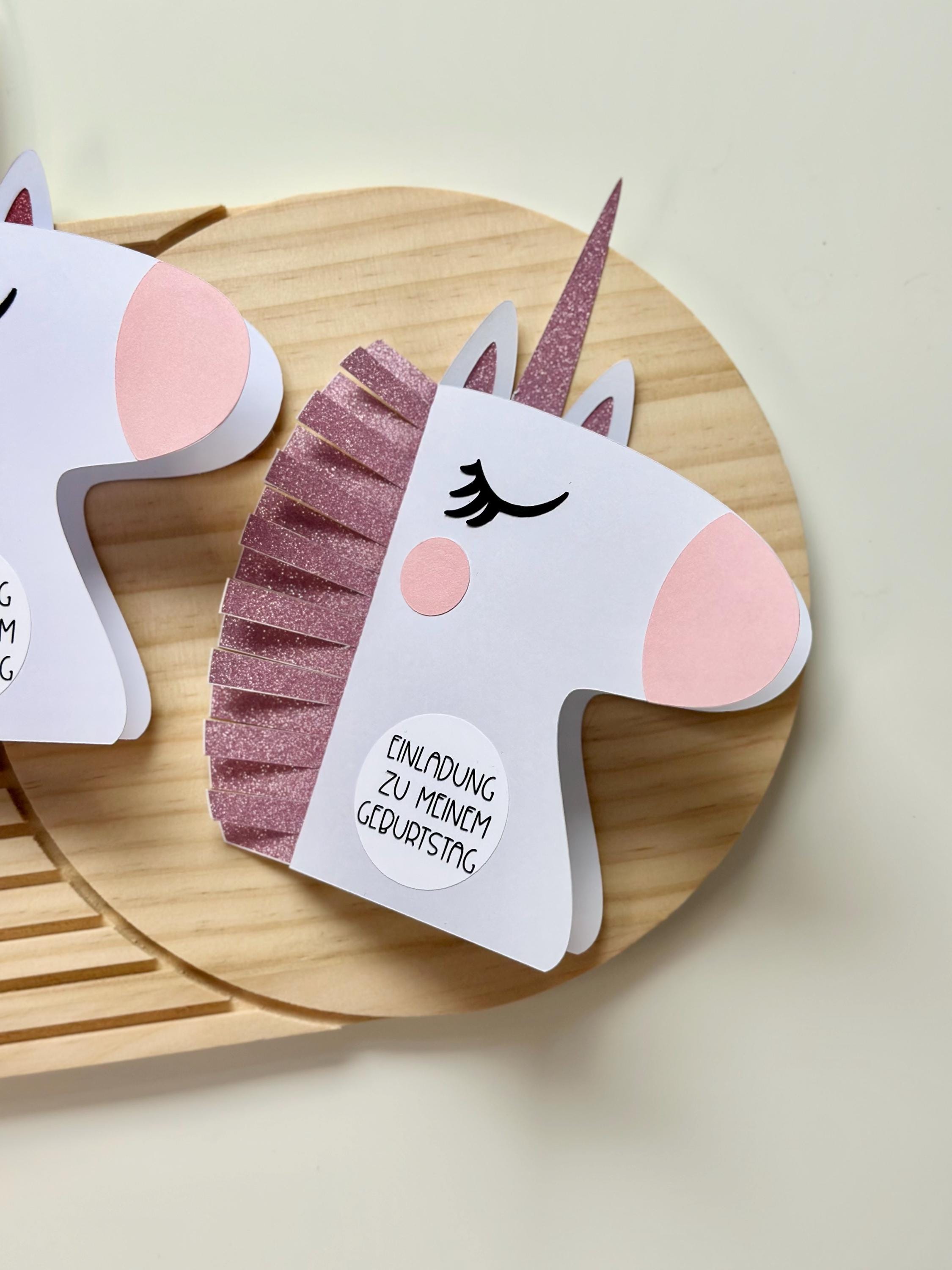 Einhorn Einladung Kindergeburtstag | DIY Bastelset oder fertig gebastelt | Einhorn Party | Einladung Mädchen | Einhorn Deko | Glitzer