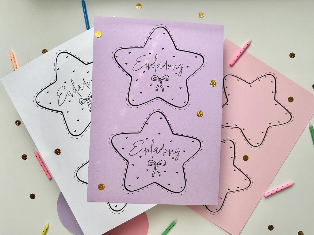 Einladung Kindergeburtstag Mädchen Stern Zauberstab – DIY Bastelvorlage zum Ausdrucken | Einladungskarte PDF