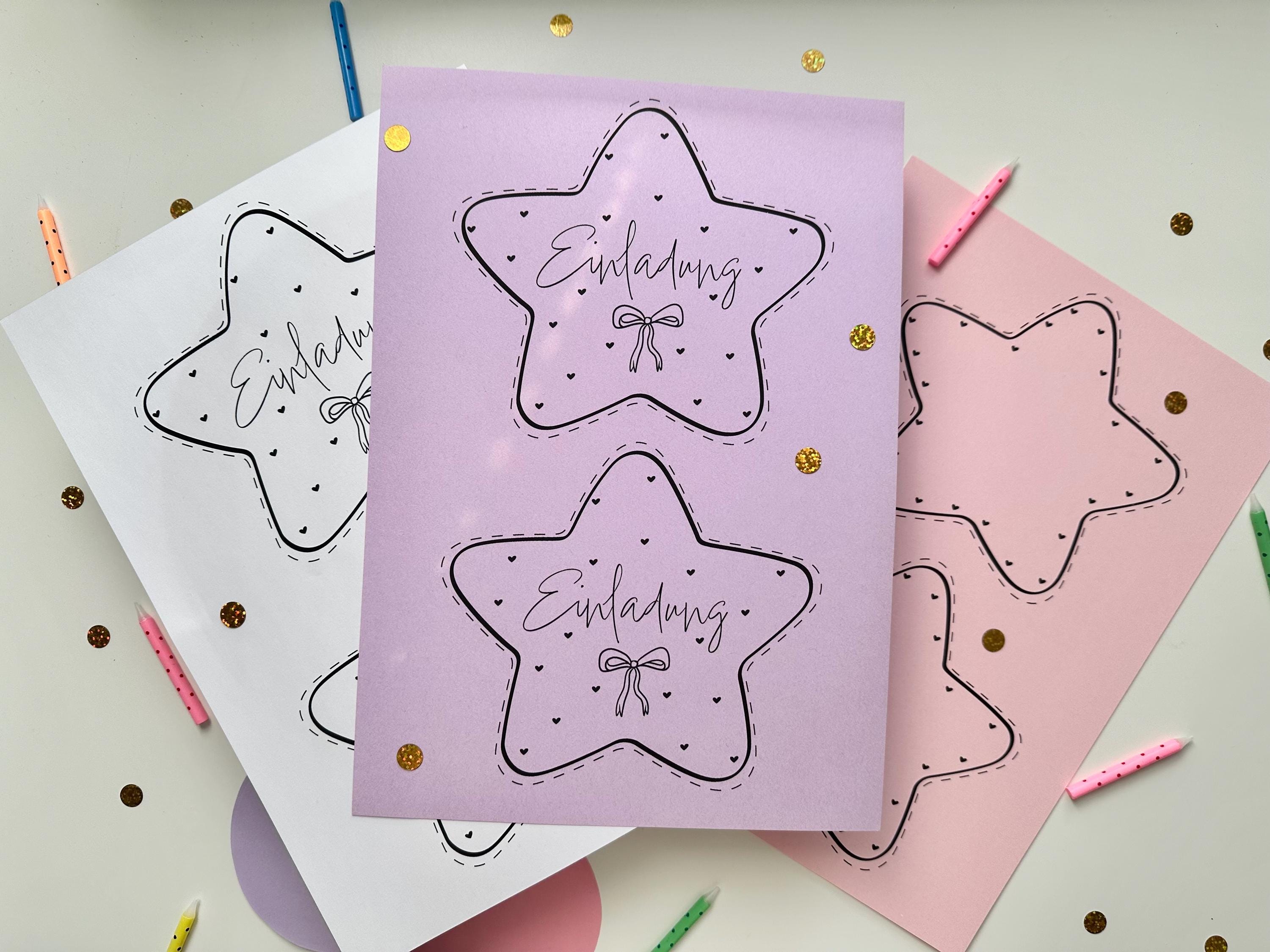 Einladung Kindergeburtstag Mädchen Stern Zauberstab – DIY Bastelvorlage zum Ausdrucken | Einladungskarte PDF