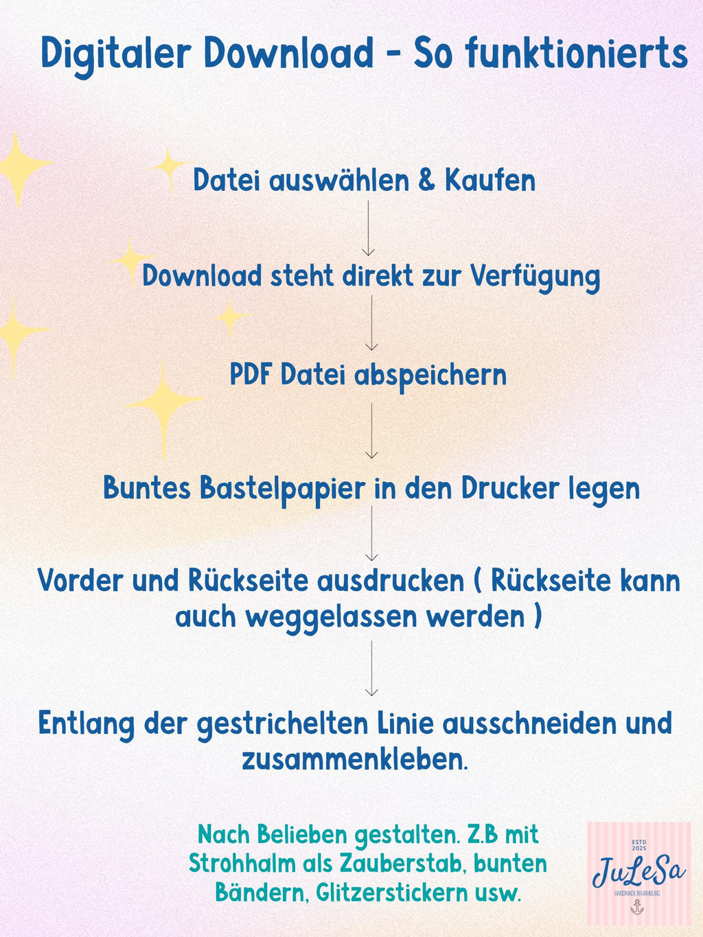 Einladung Kindergeburtstag Mädchen Stern Zauberstab – DIY Bastelvorlage zum Ausdrucken | Einladungskarte PDF