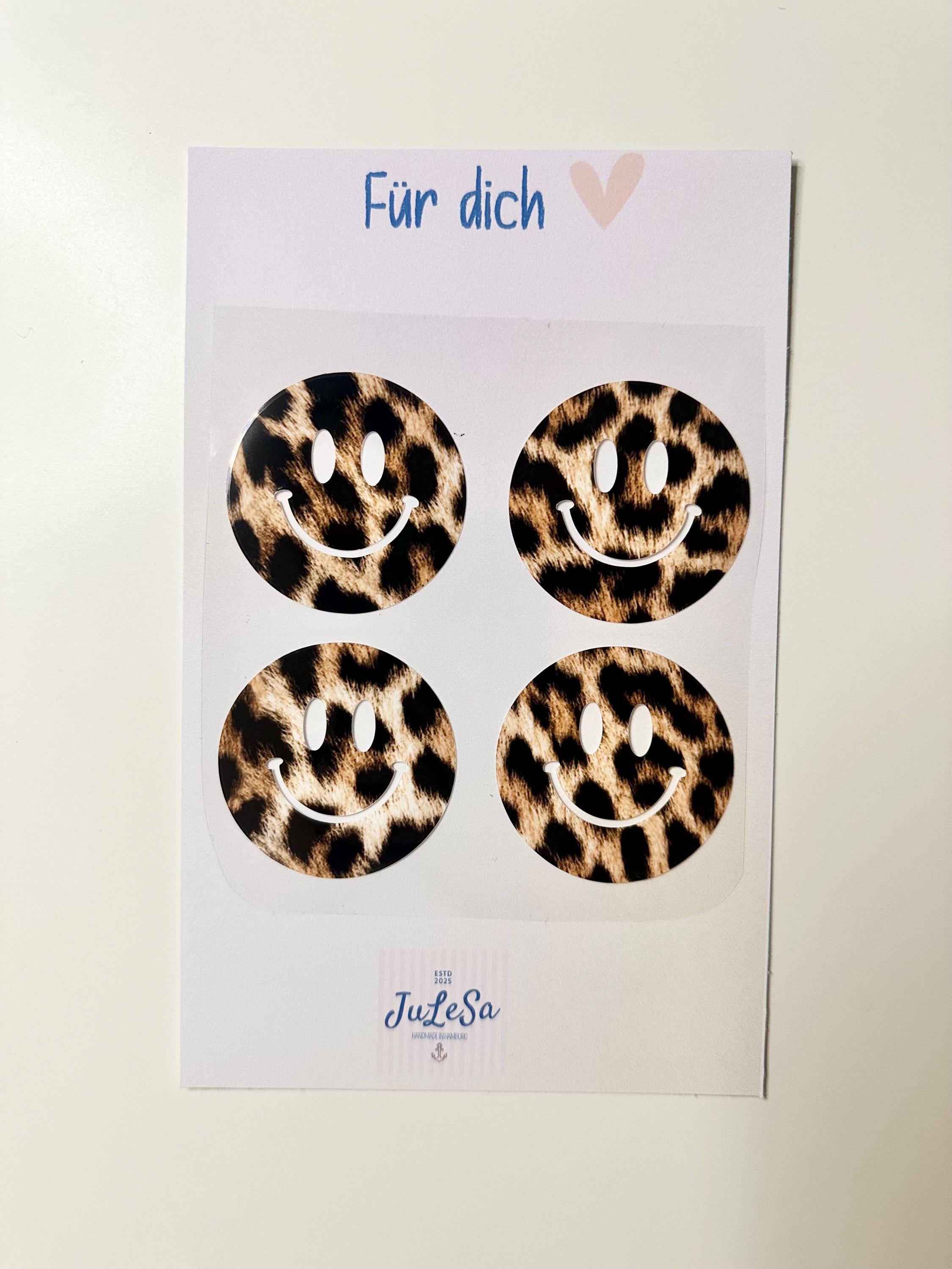 Bügelbilder SMILEY Leo Print 4er Set | Leoparden Optik | Smile | Bügelbilder Set | Smiley zum aufbügeln