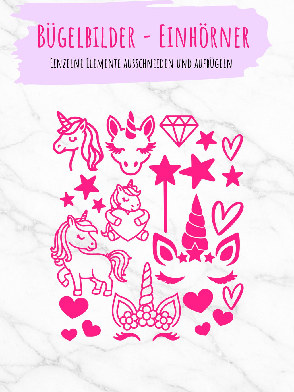 Bügelbilder Einhörner Set | Einhorn | Neonfarben | Einhorn Bügelbild | Zauberstab | Kindergeburtstag | Namen zum aufbügeln | Herzen