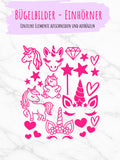 Bügelbilder Einhörner Set | Einhorn | Neonfarben | Einhorn Bügelbild | Zauberstab | Kindergeburtstag | Namen zum aufbügeln | Herzen