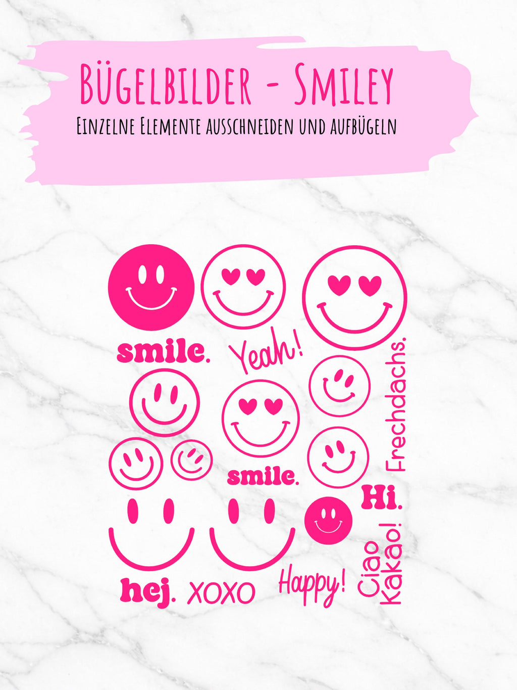 Bügelbilder Smiley | Bügelbild | Bügelbilder Set | Frechdachs | Neonfarben 21 Motive | zum aufbügeln | smile | hej | Patches | ciao Kakao