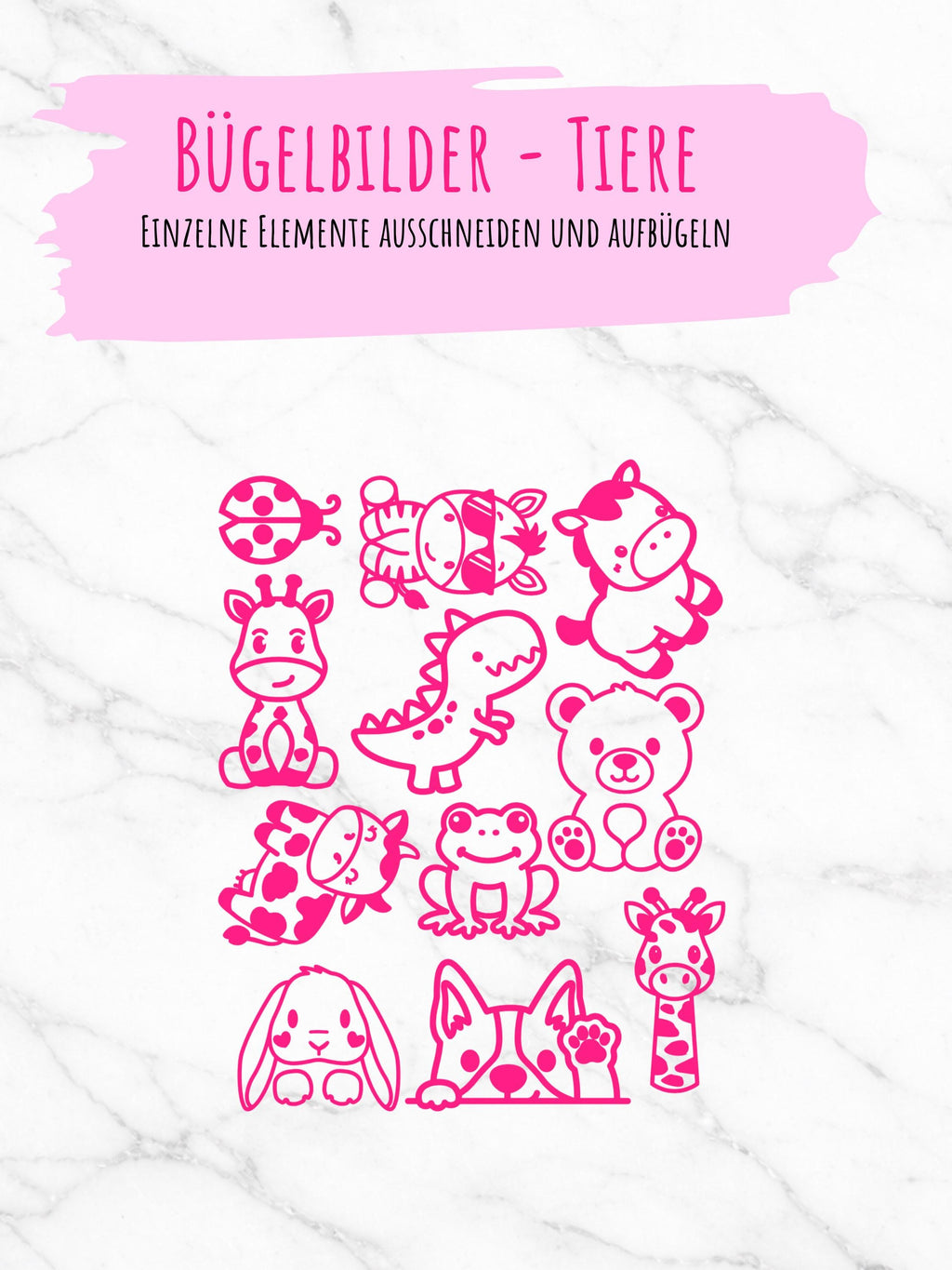 Bügelbilder Tiere | Cartoon | Neonfarben | Süße Tiere | Dino Bügelbild | Zebra | Hund | Giraffe | Namen zum aufbügeln | Bügelbilder Set