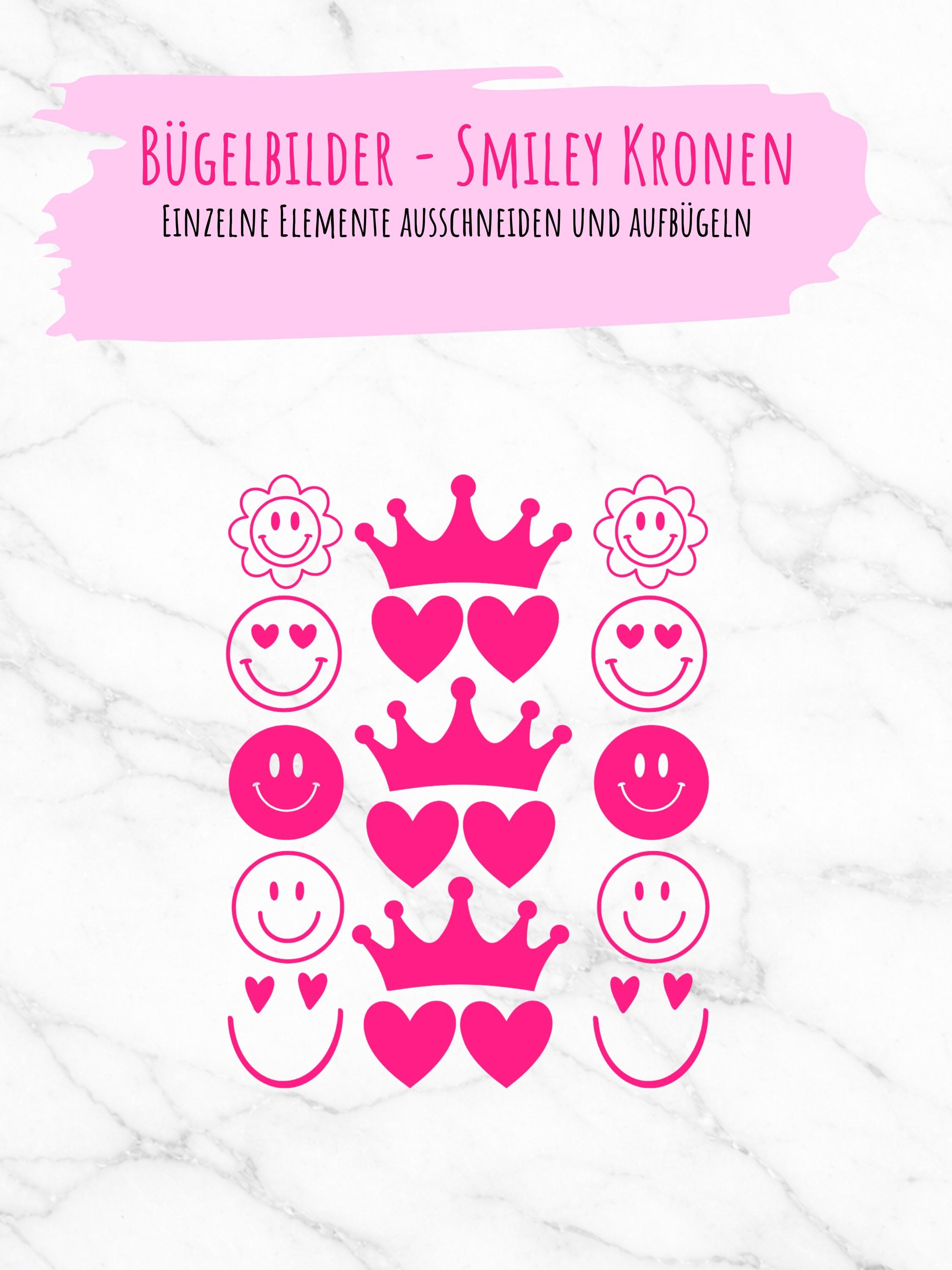 Bügelbilder SMILEY | Kronen | Herzen | Neonfarben | Namen zum aufbügeln | Bügelbilder Set | Bügelbild Smiley