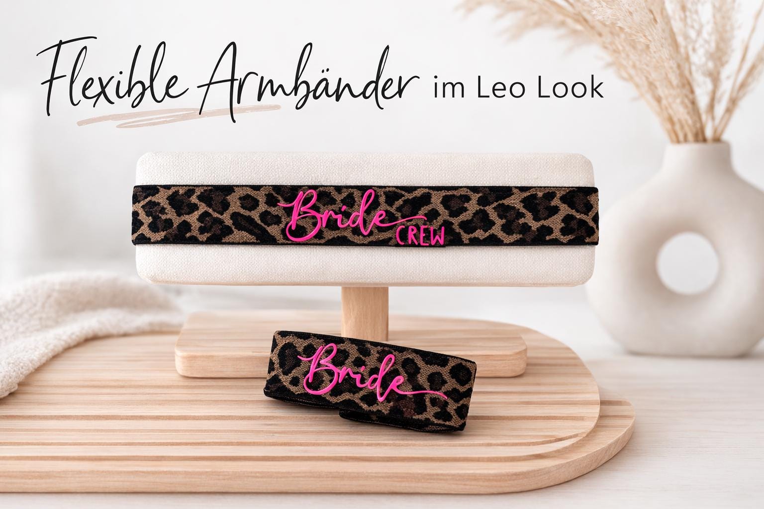JGA Armband Leo | Braut | Bride | Bride Crew | Junggesellenabschied | JGA Accessoires | Girls Trip | Leopardenmuster | Neont Pink