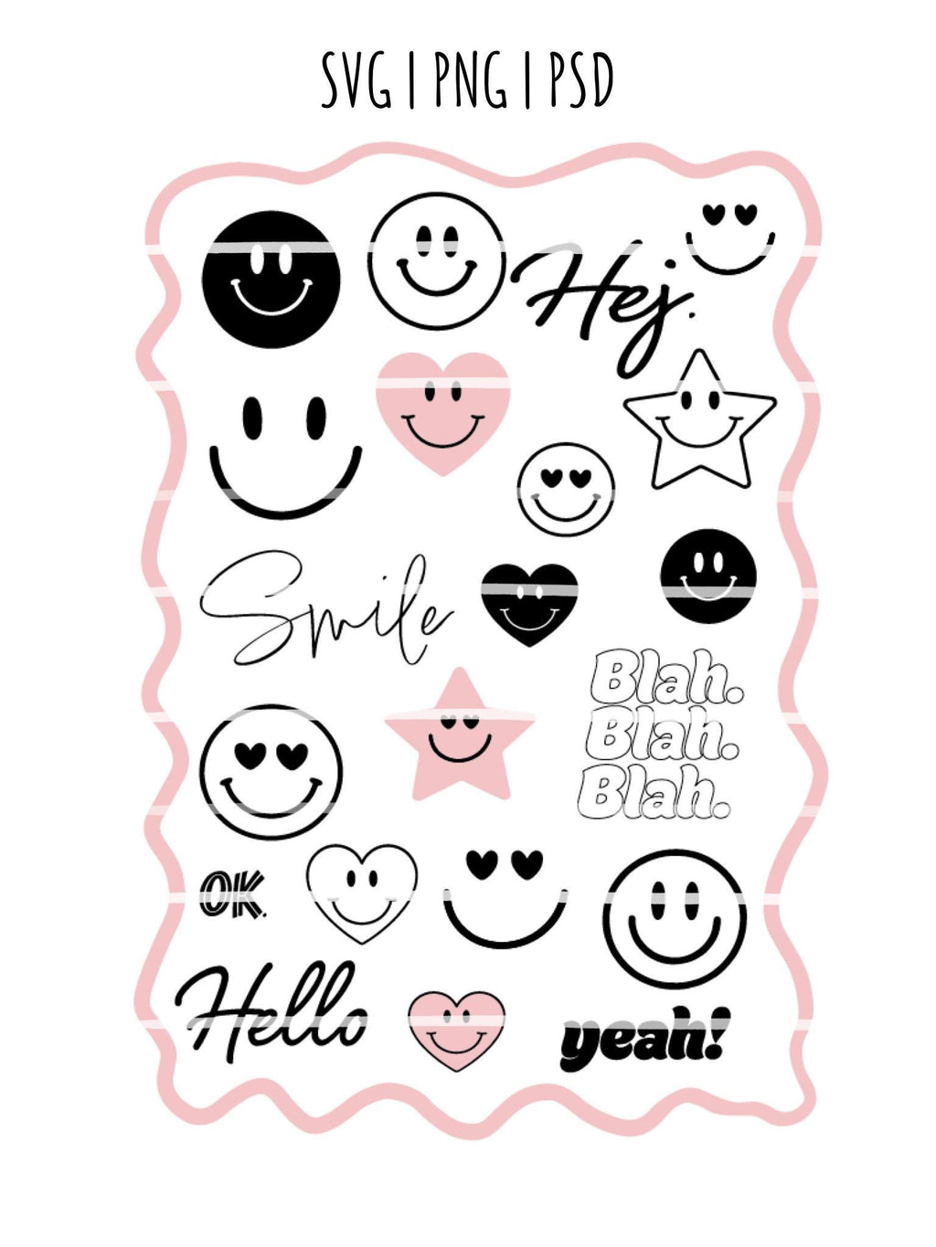 Smiley SVG Bundle | Plotterdatei | PNG | PSD | Plotterbild Set | Retro | Smiley Face | Bügelbilder Smiley | Digital Download | Tshirt Design