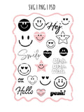 Smiley SVG Bundle | Plotterdatei | PNG | PSD | Plotterbild Set | Retro | Smiley Face | Bügelbilder Smiley | Digital Download | Tshirt Design