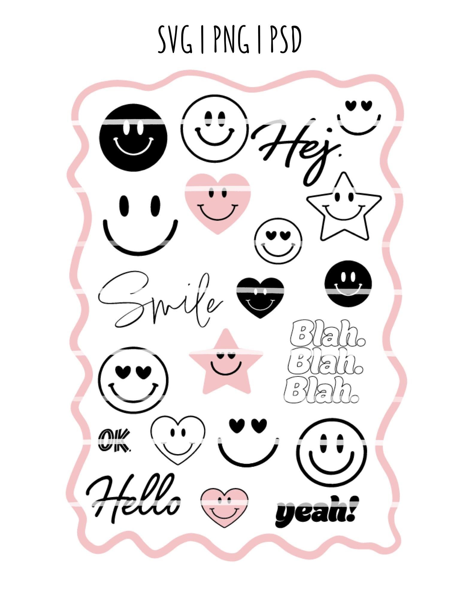 Smiley SVG Bundle | Plotterdatei | PNG | PSD | Plotterbild Set | Retro | Smiley Face | Bügelbilder Smiley | Digital Download | Tshirt Design
