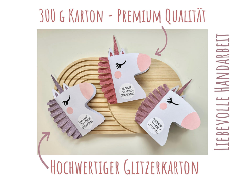 Einhorn Einladung Kindergeburtstag | DIY Bastelset oder fertig gebastelt | Einhorn Party | Einladung Mädchen | Einhorn Deko | Glitzer