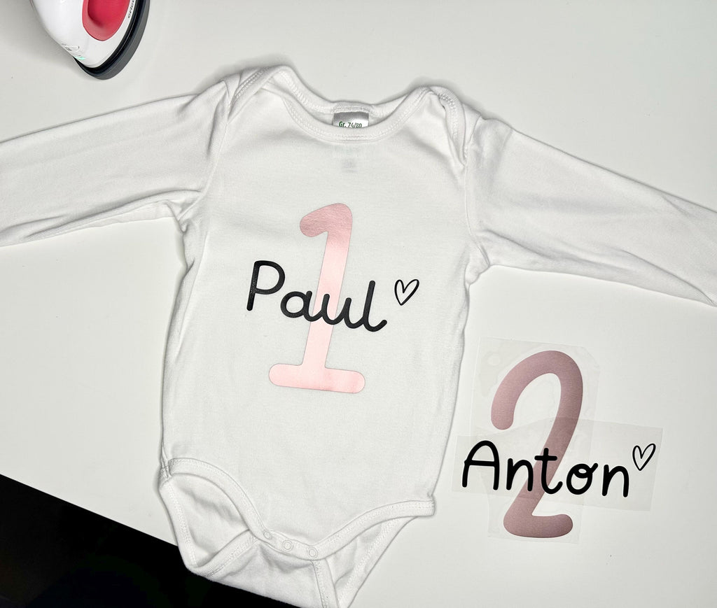 Bügelbild Geburtstag | Kindergeburtstag | Rosé Gold | Zahl zum aufbügeln | Erster Geburtstag | Zahl und Name | Bügelbilder Kinder | Tshirt