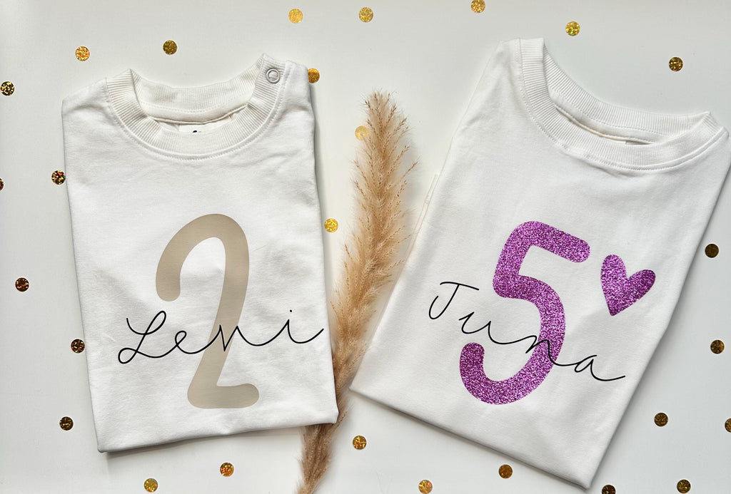 Bügelbild Geburtstag | Kindergeburtstag | Plotterbild | Zahl zum aufbügeln | Geburtstags Shirt | Erster Geburtstag | Zahl und Name | beige
