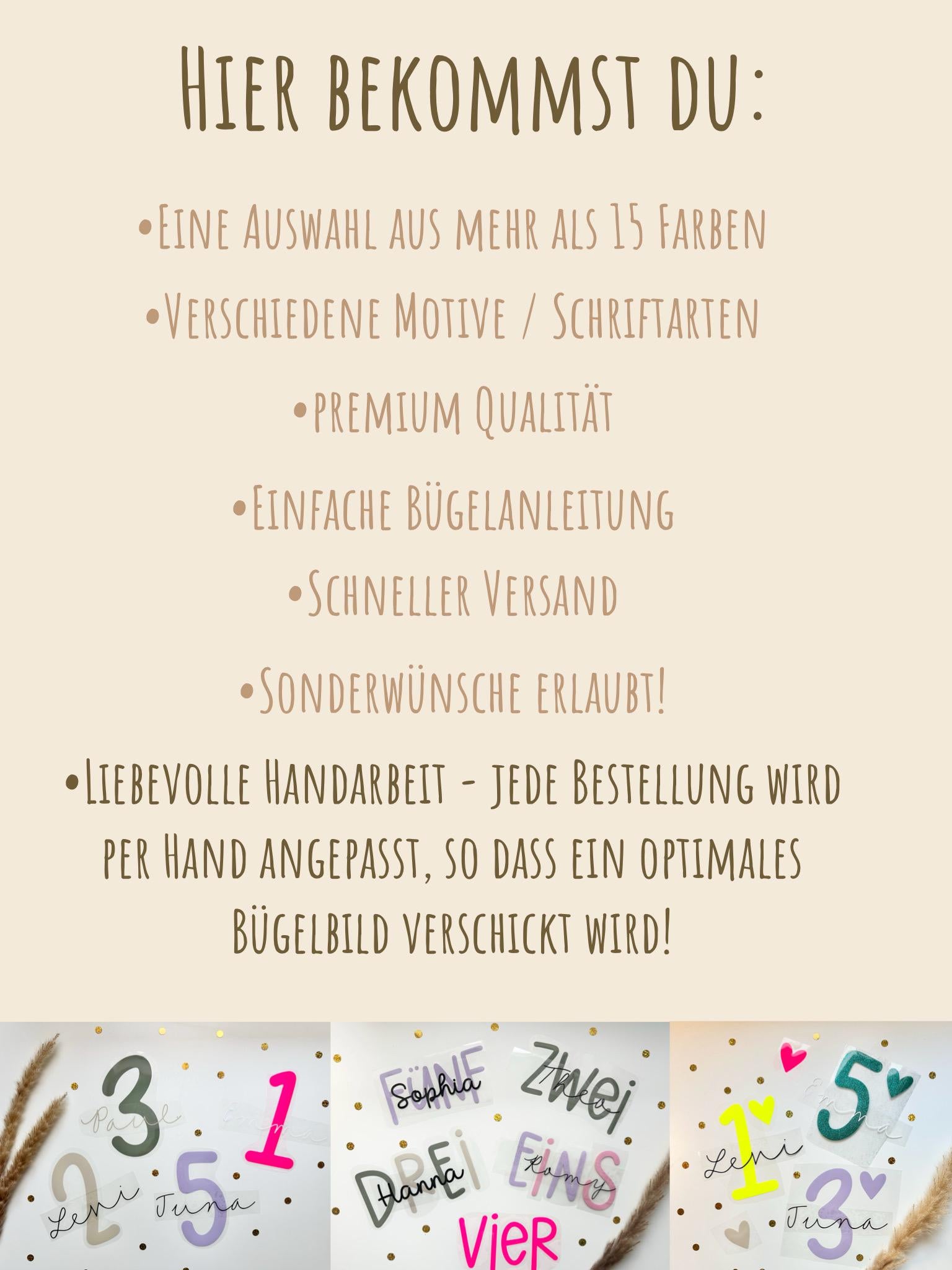 Bügelbild Geburtstag | Kindergeburtstag | Plotterbild | Zahl zum aufbügeln | Geburtstags Shirt | Erster Geburtstag | Zahl und Name | beige